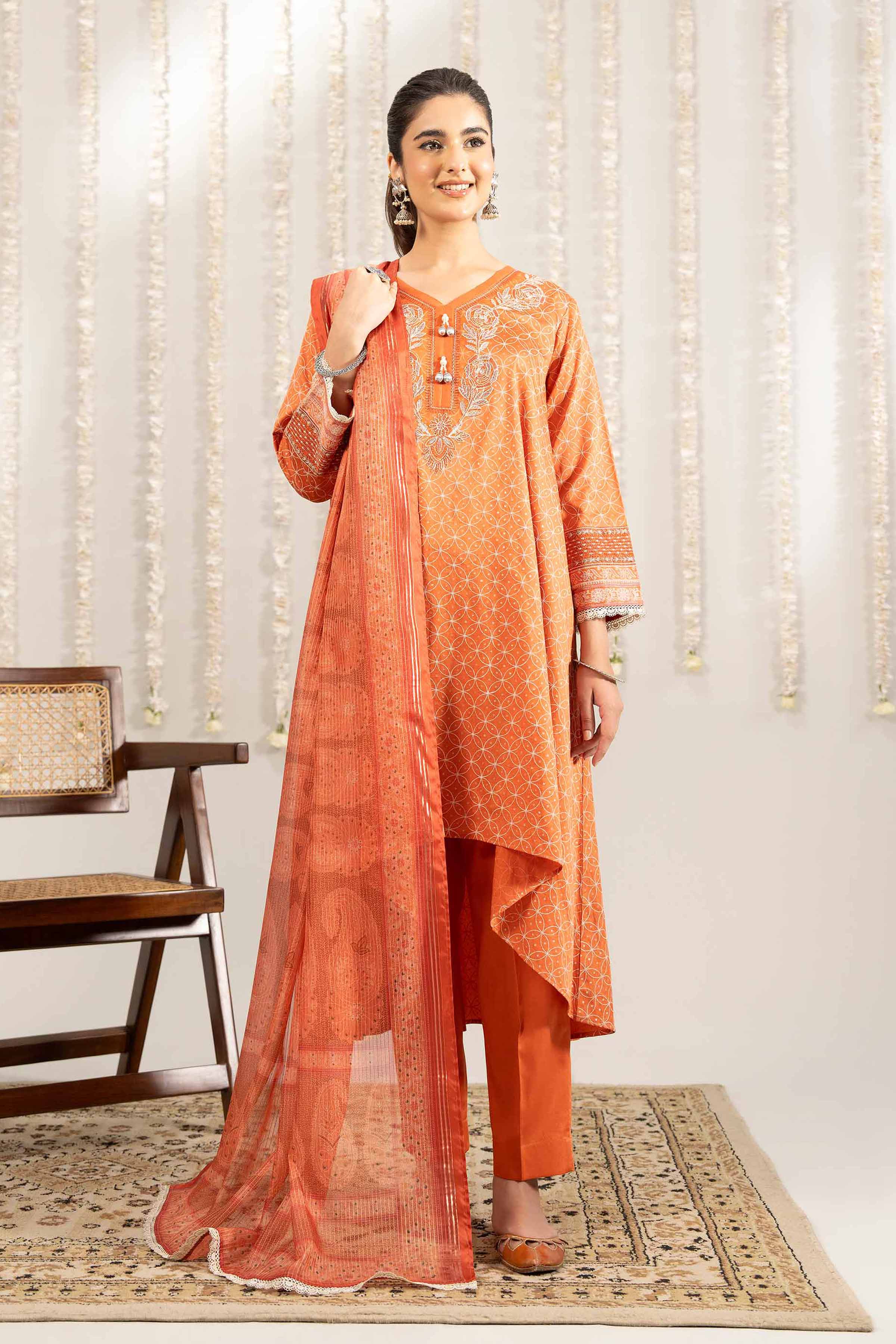 3 Piece - Printed Embroidered Suit - PE25-378