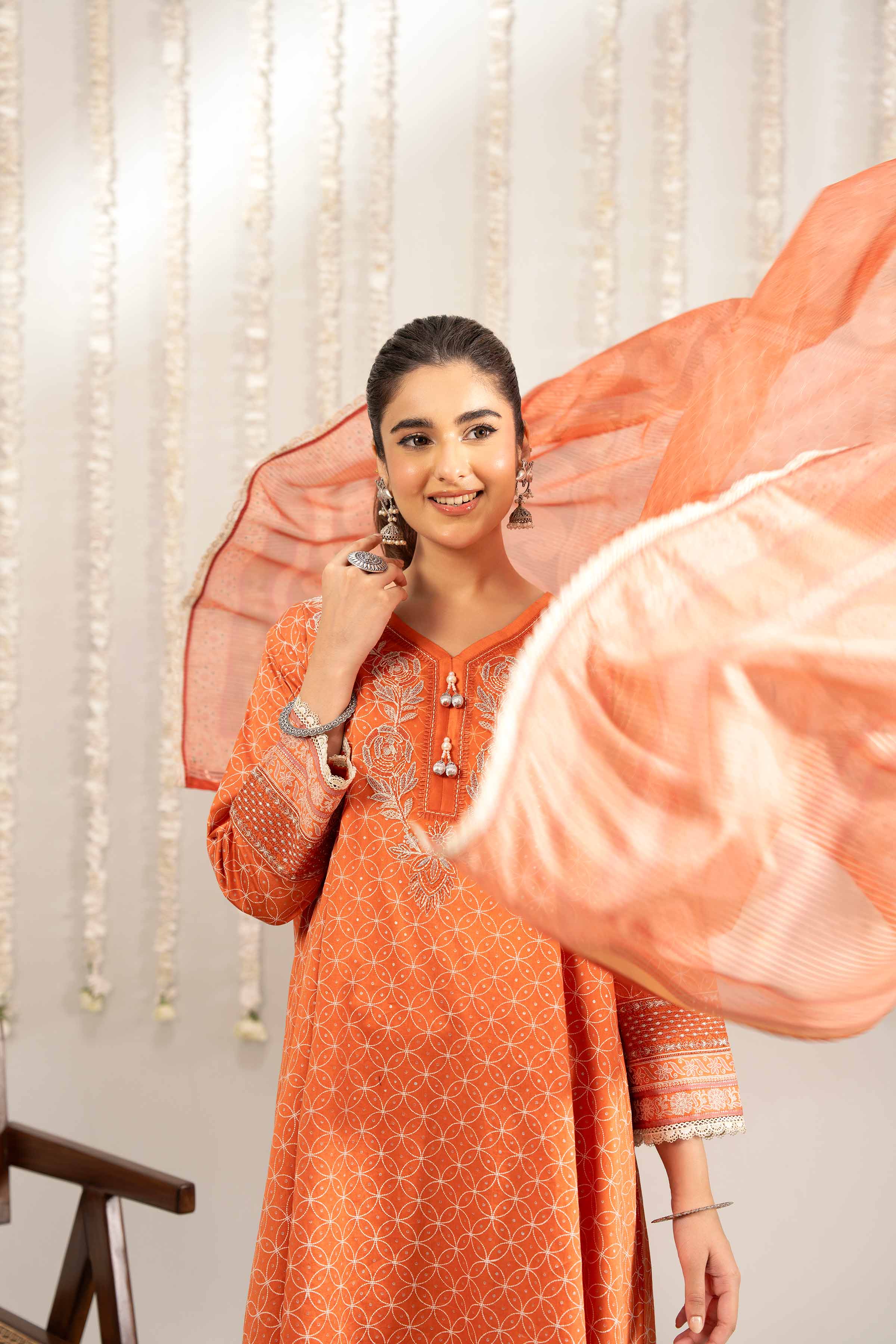 3 Piece - Printed Embroidered Suit - PE25-378