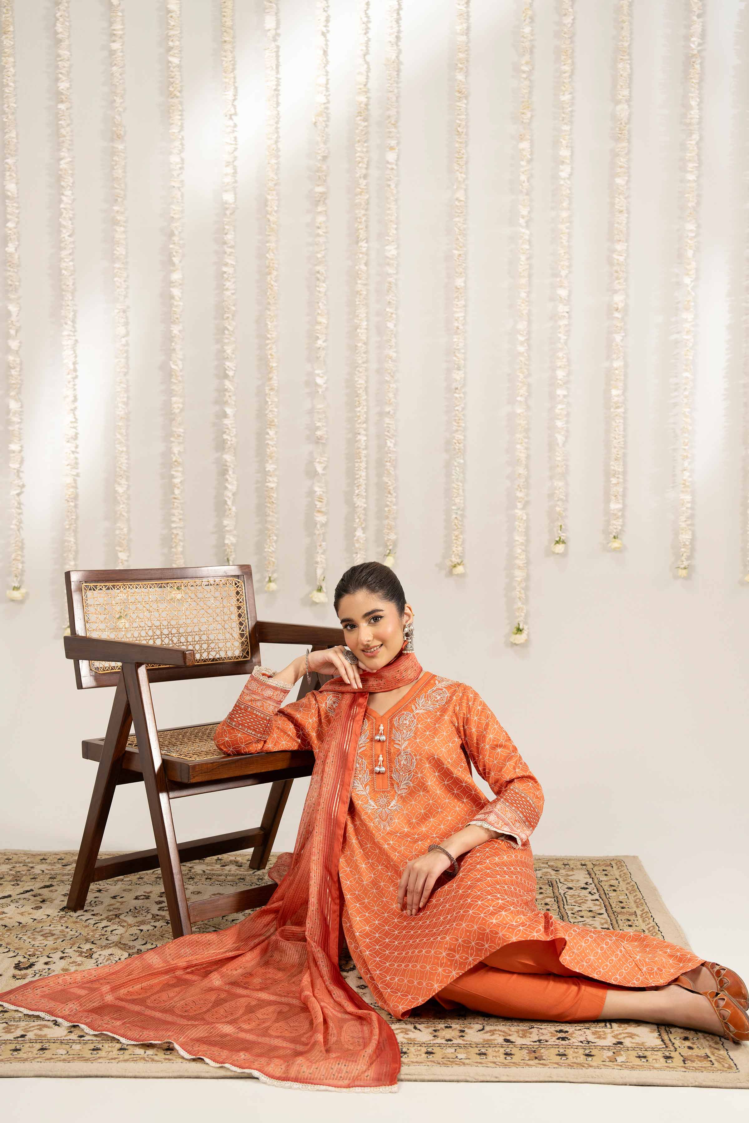 3 Piece - Printed Embroidered Suit - PE25-378