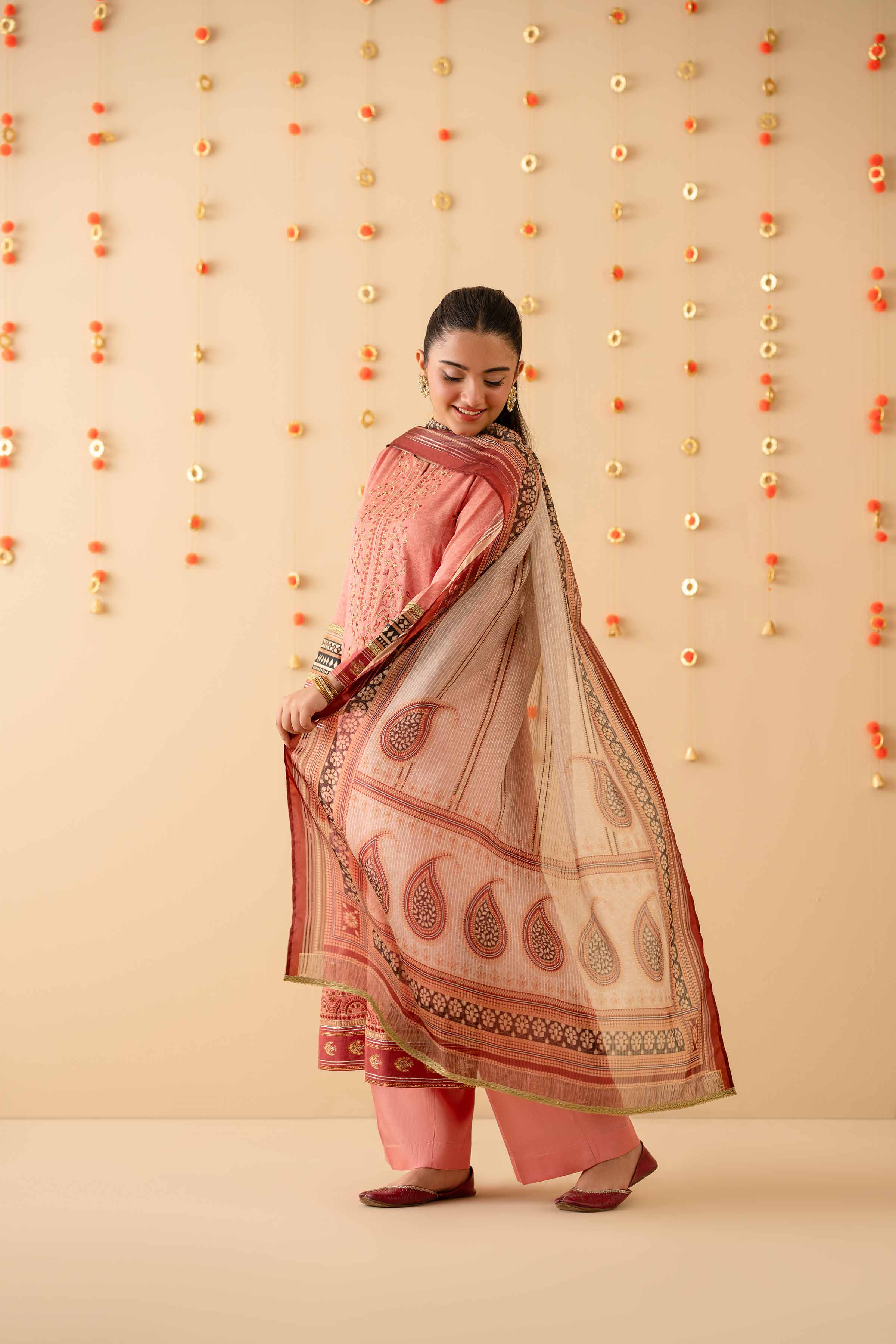 3 Piece - Printed Embroidered Suit - PE25-452