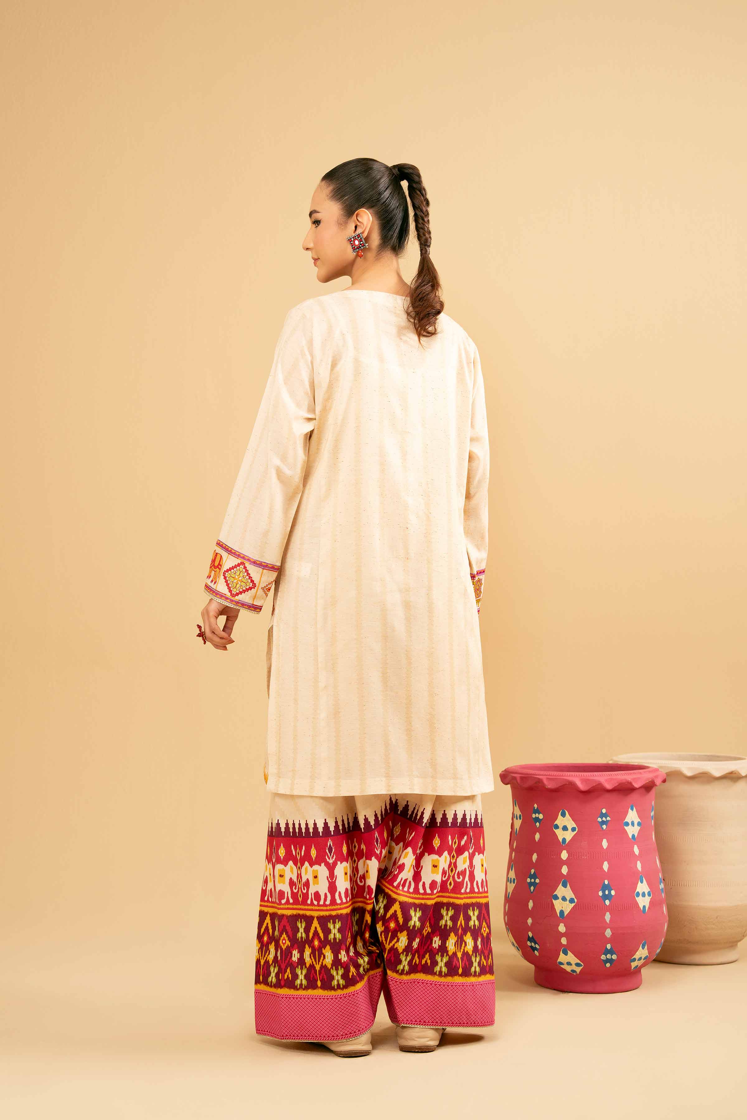 2 Piece - Printed Embroidered Suit - PE25-472