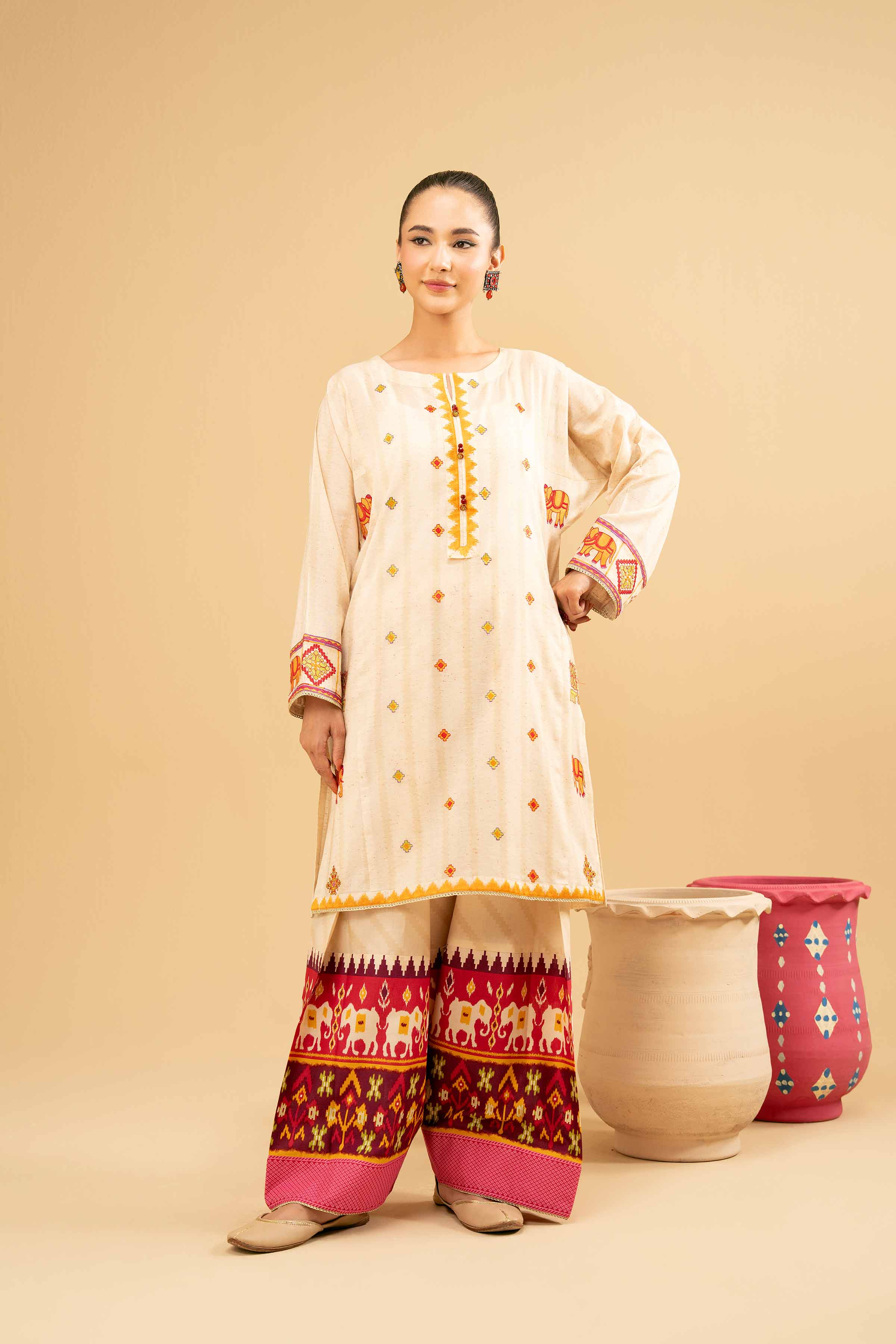 2 Piece - Printed Embroidered Suit - PE25-472