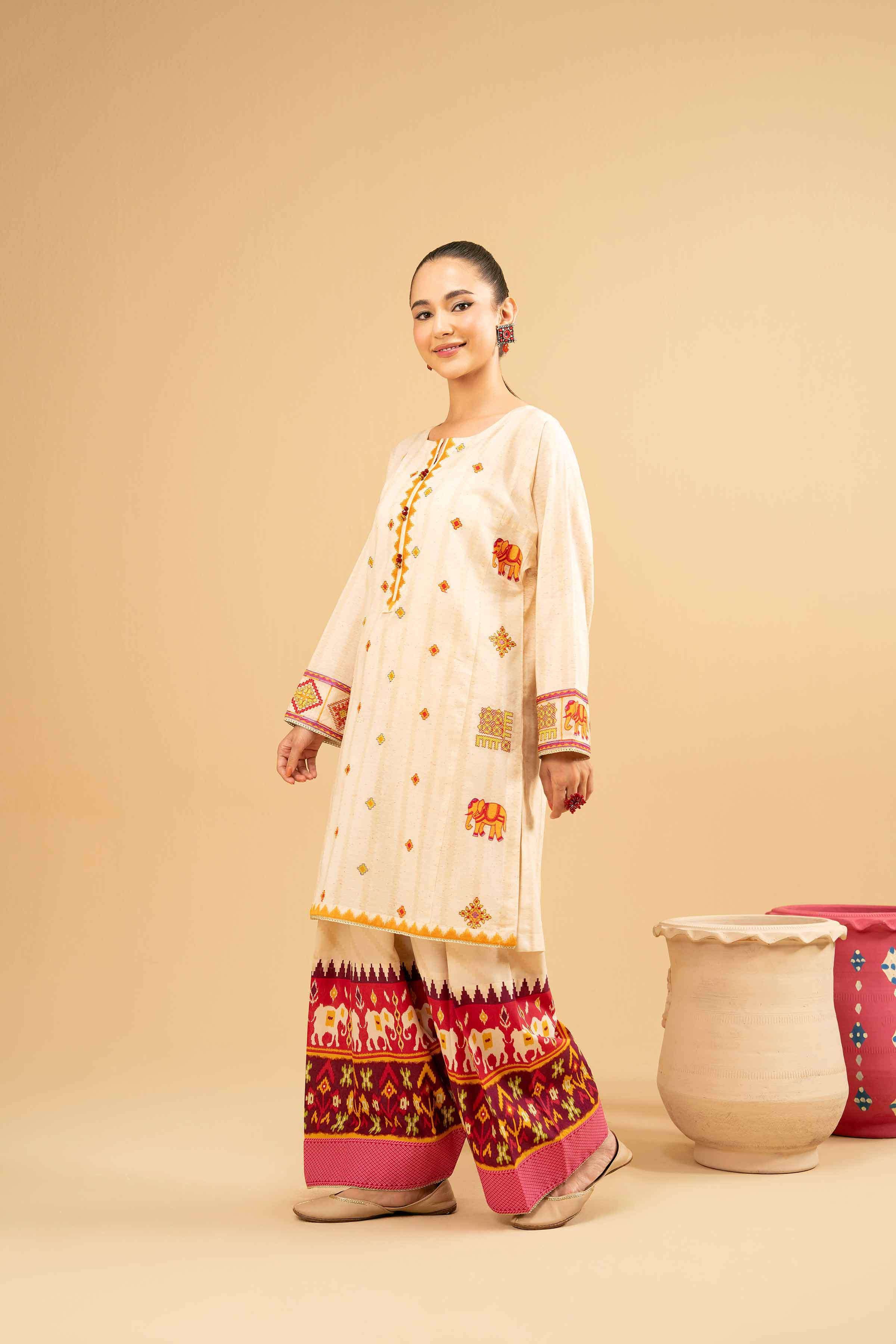 2 Piece - Printed Embroidered Suit - PE25-472