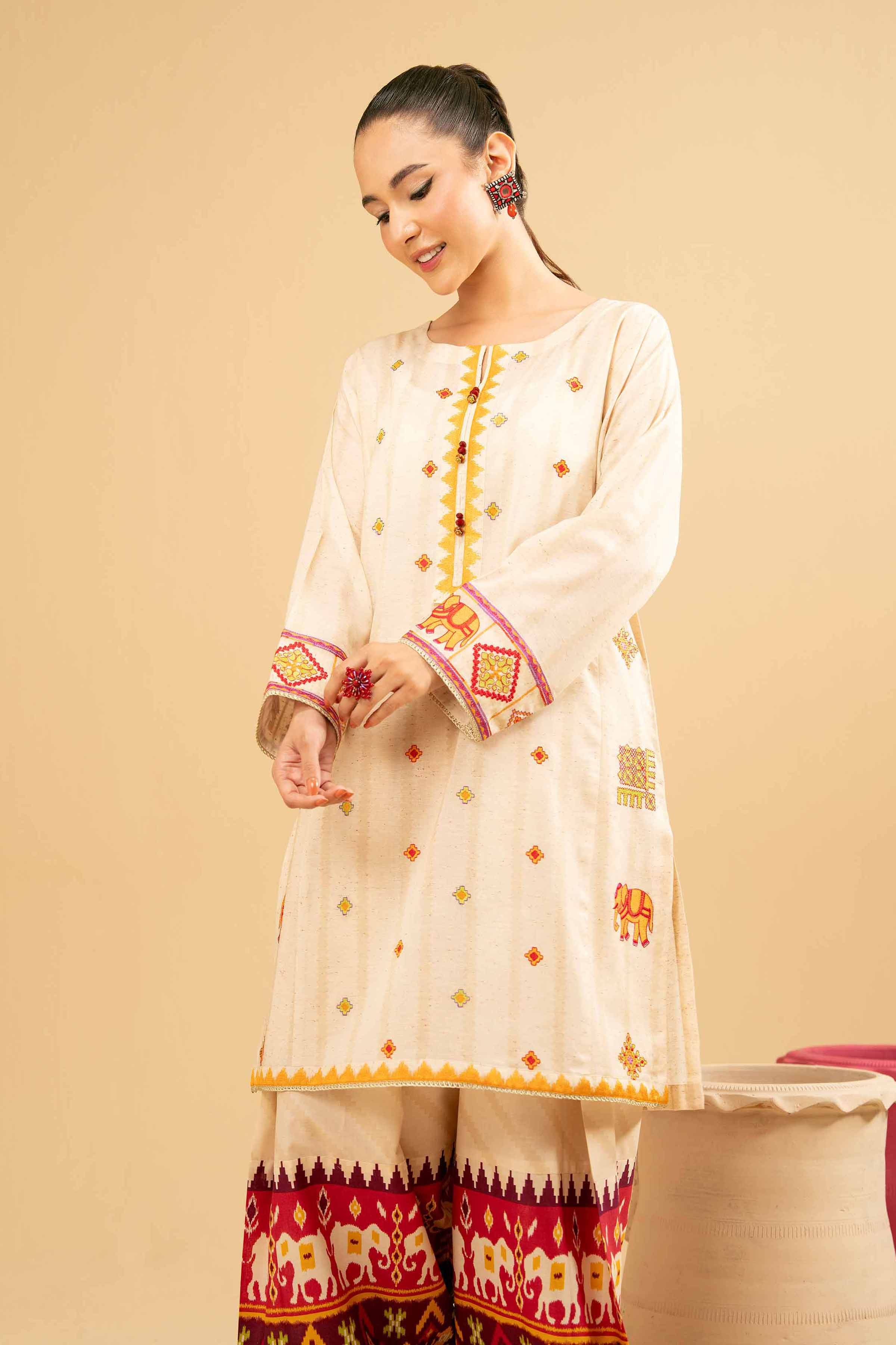 2 Piece - Printed Embroidered Suit - PE25-472
