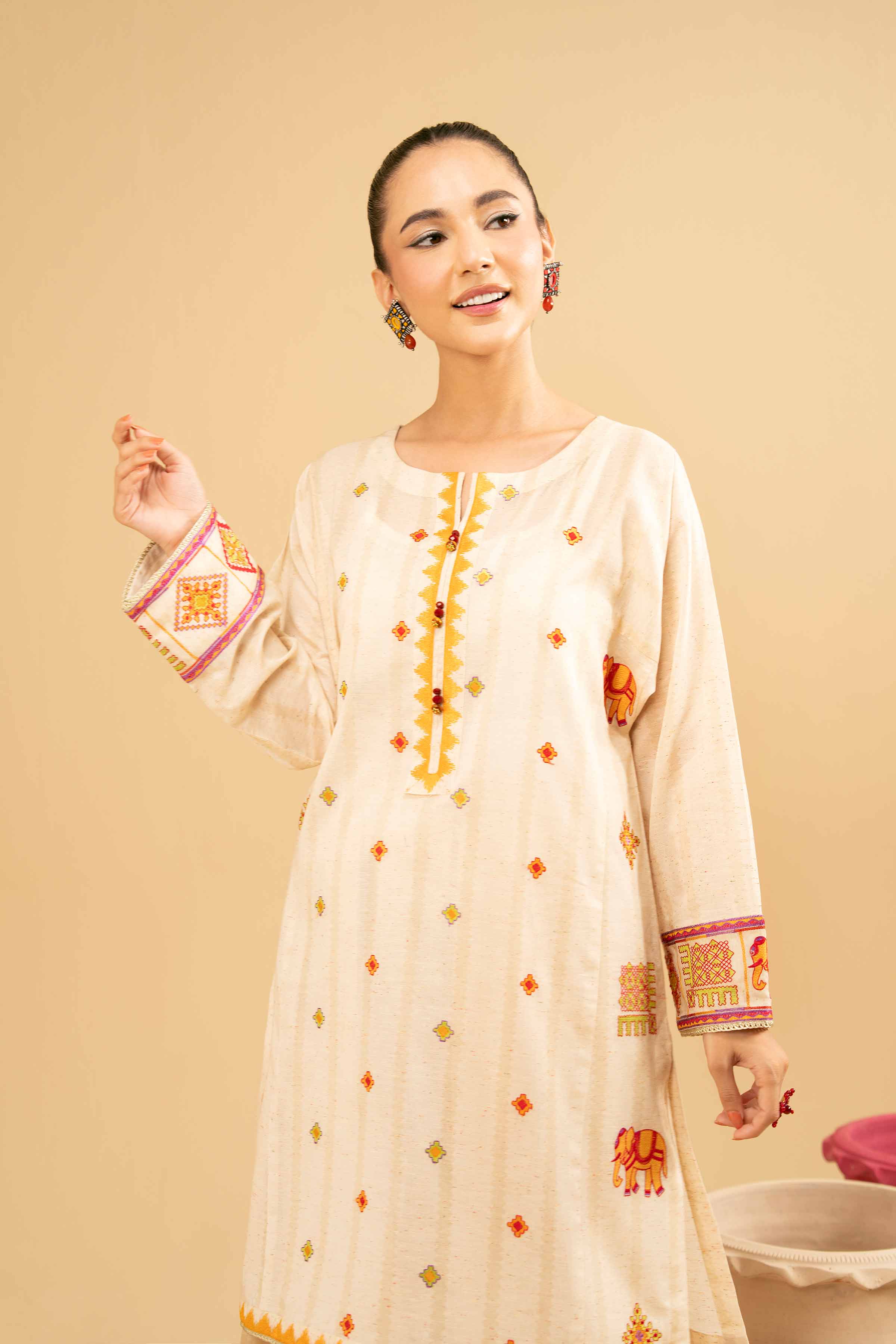 2 Piece - Printed Embroidered Suit - PE25-472