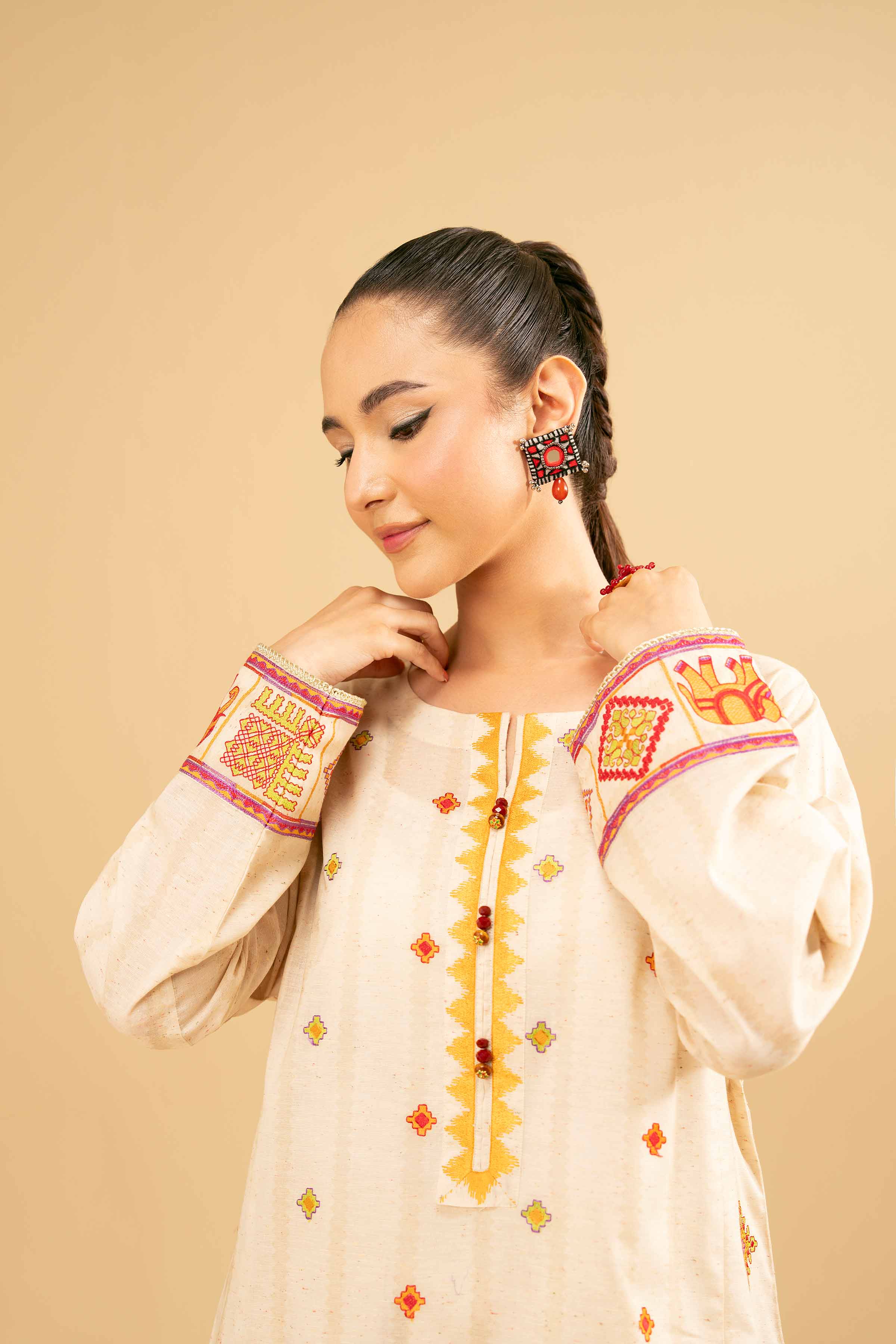 2 Piece - Printed Embroidered Suit - PE25-472