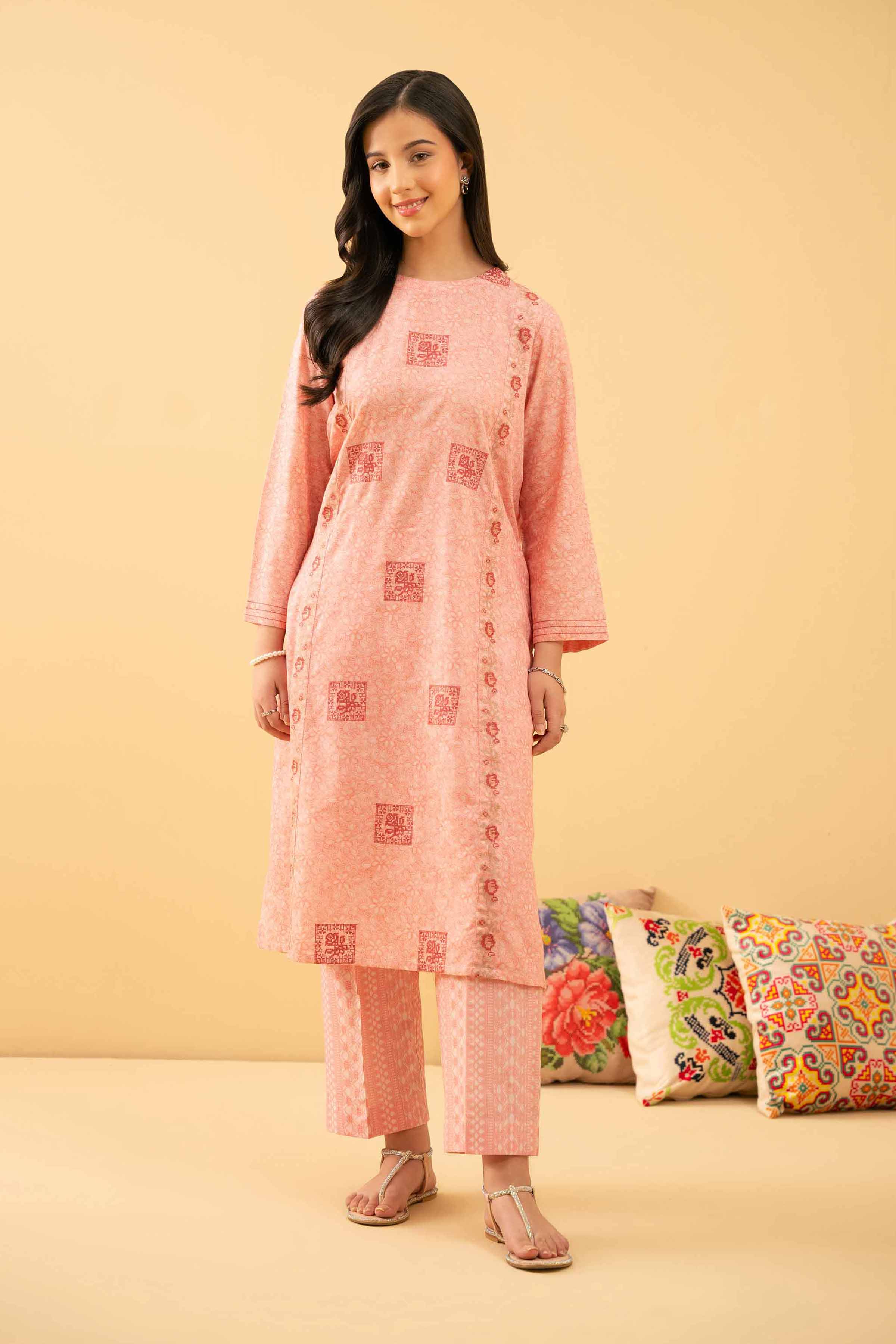 2 Piece - Printed Embroidered Suit - PE25-497
