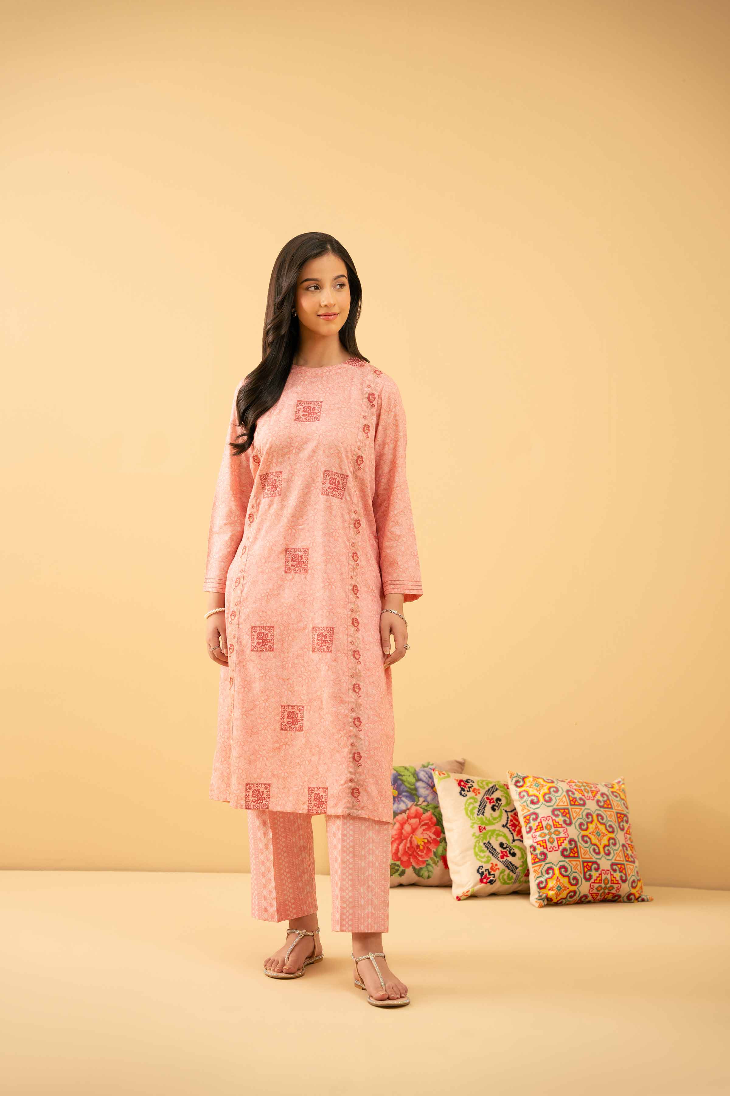 2 Piece - Printed Embroidered Suit - PE25-497