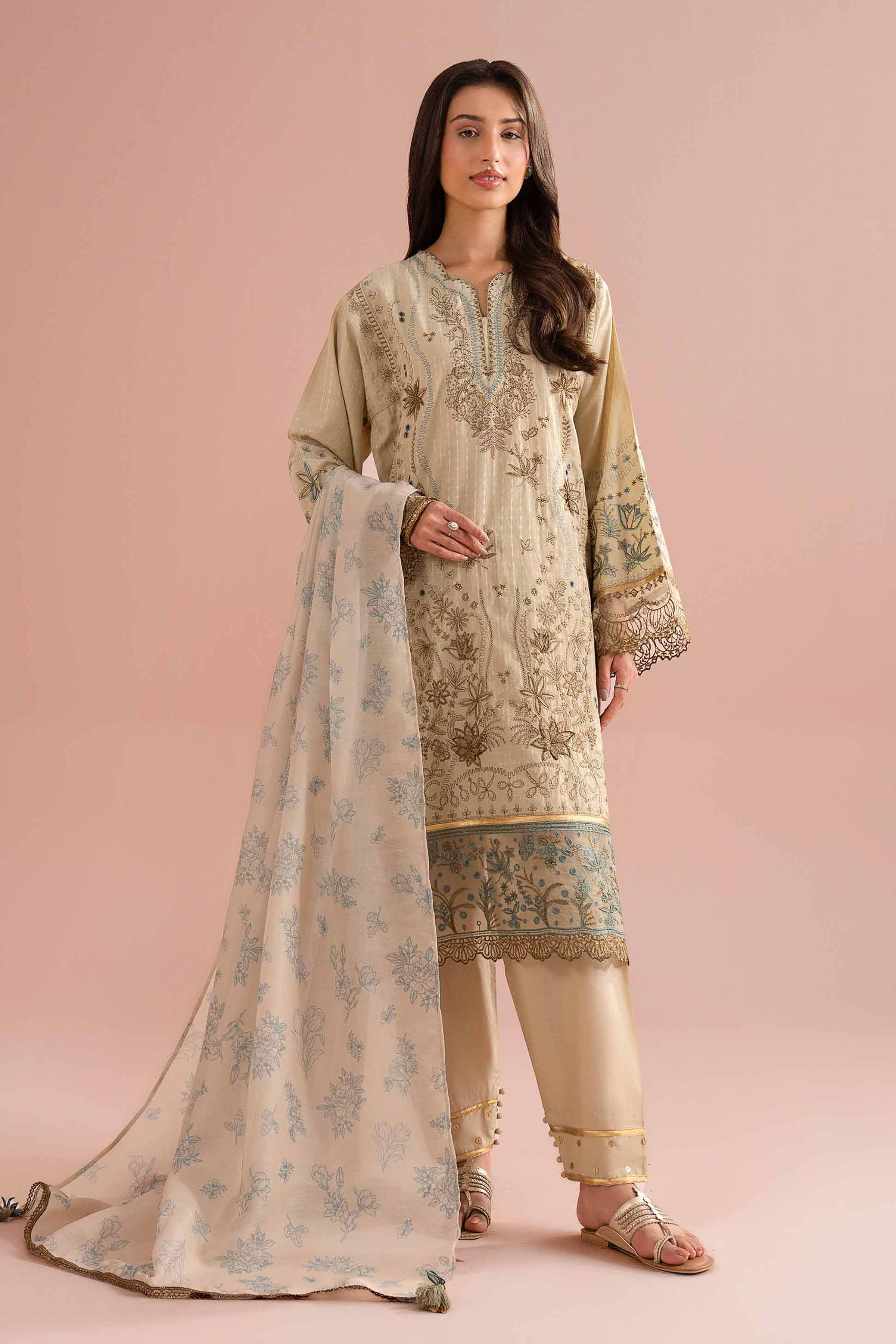 3 Piece - Printed Embroidered Suit - PE26-115