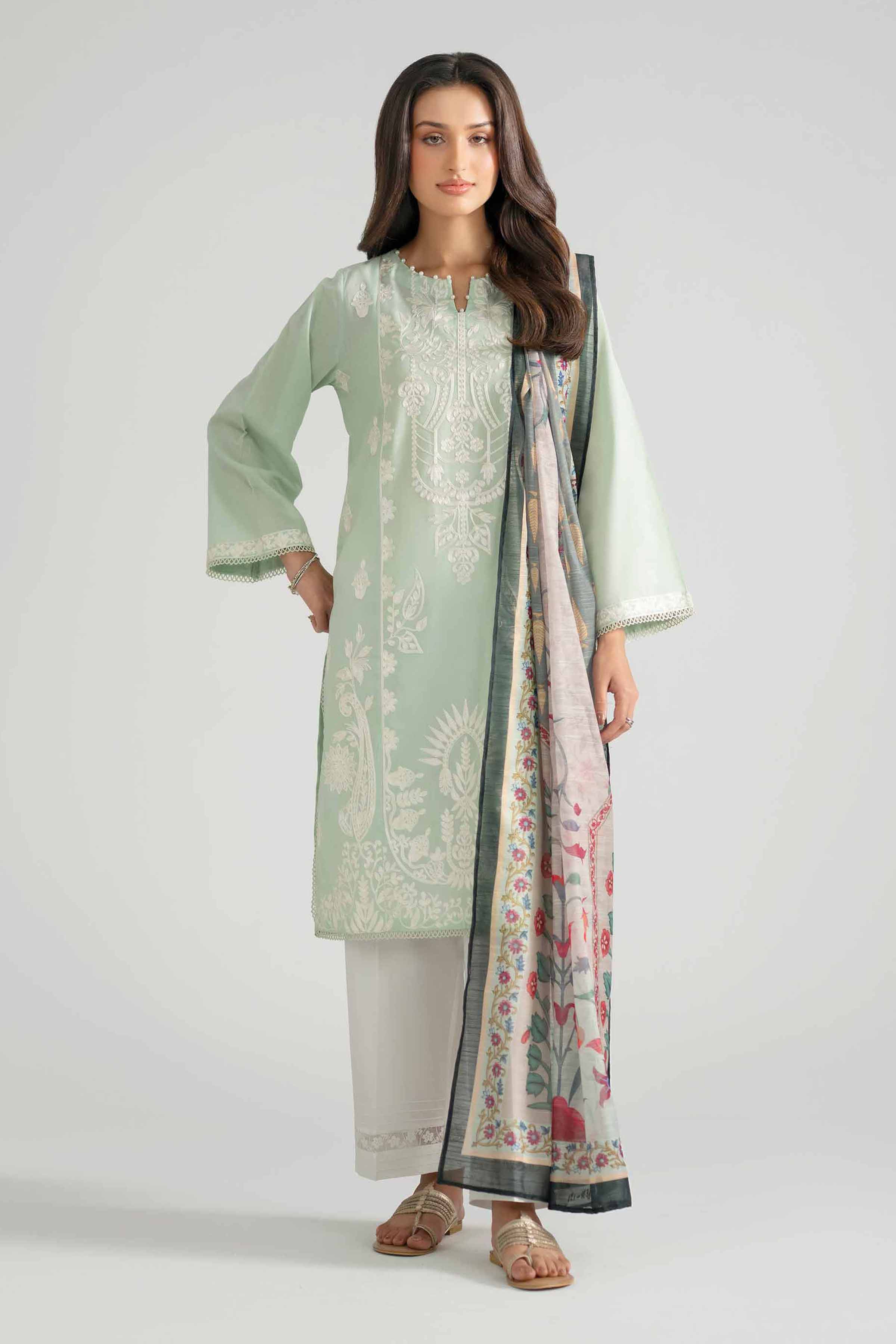 2 Piece - Printed Embroidered Suit - PE26-131