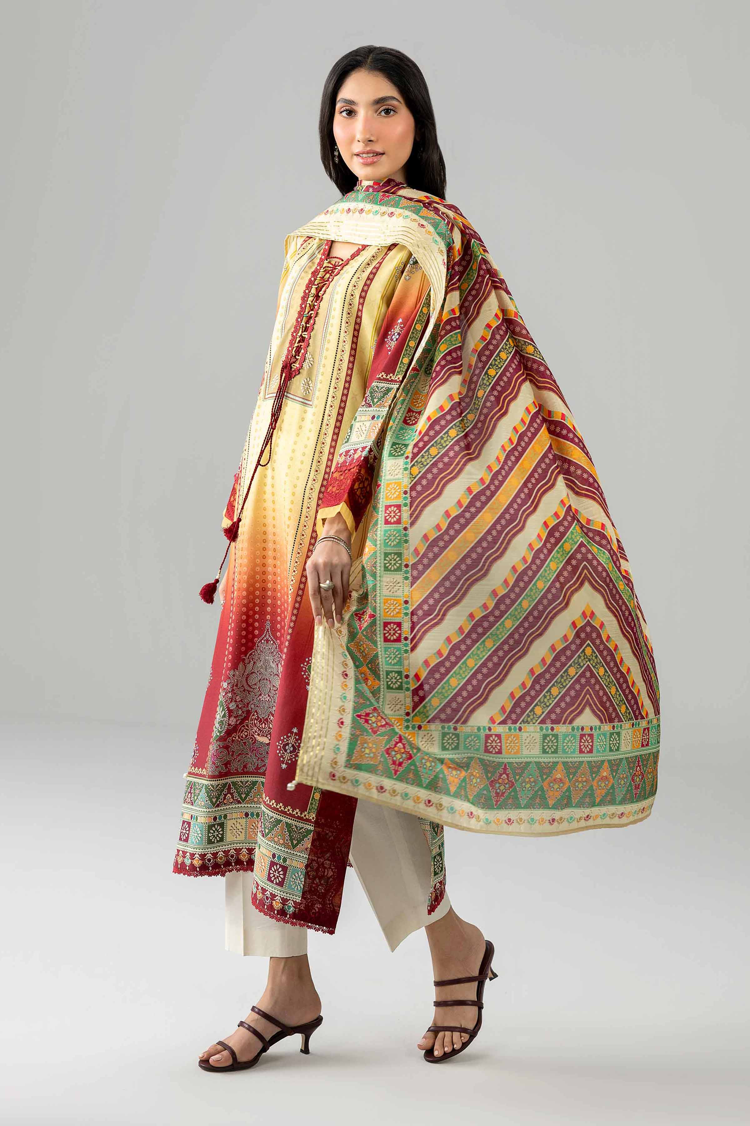 2 Piece - Printed Embroidered Suit - PE26-134