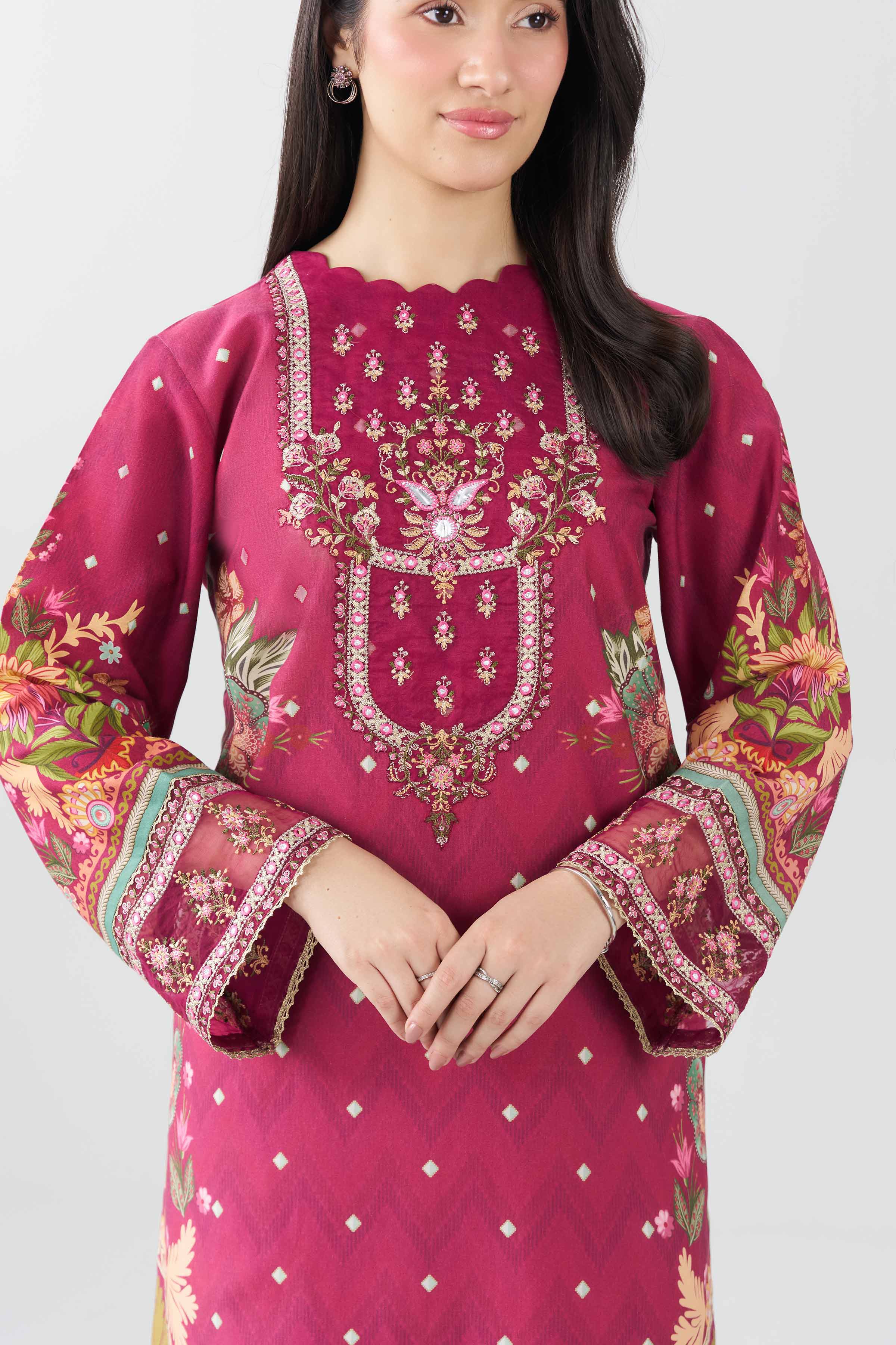 2 Piece - Printed Embroidered Suit - PE26-136