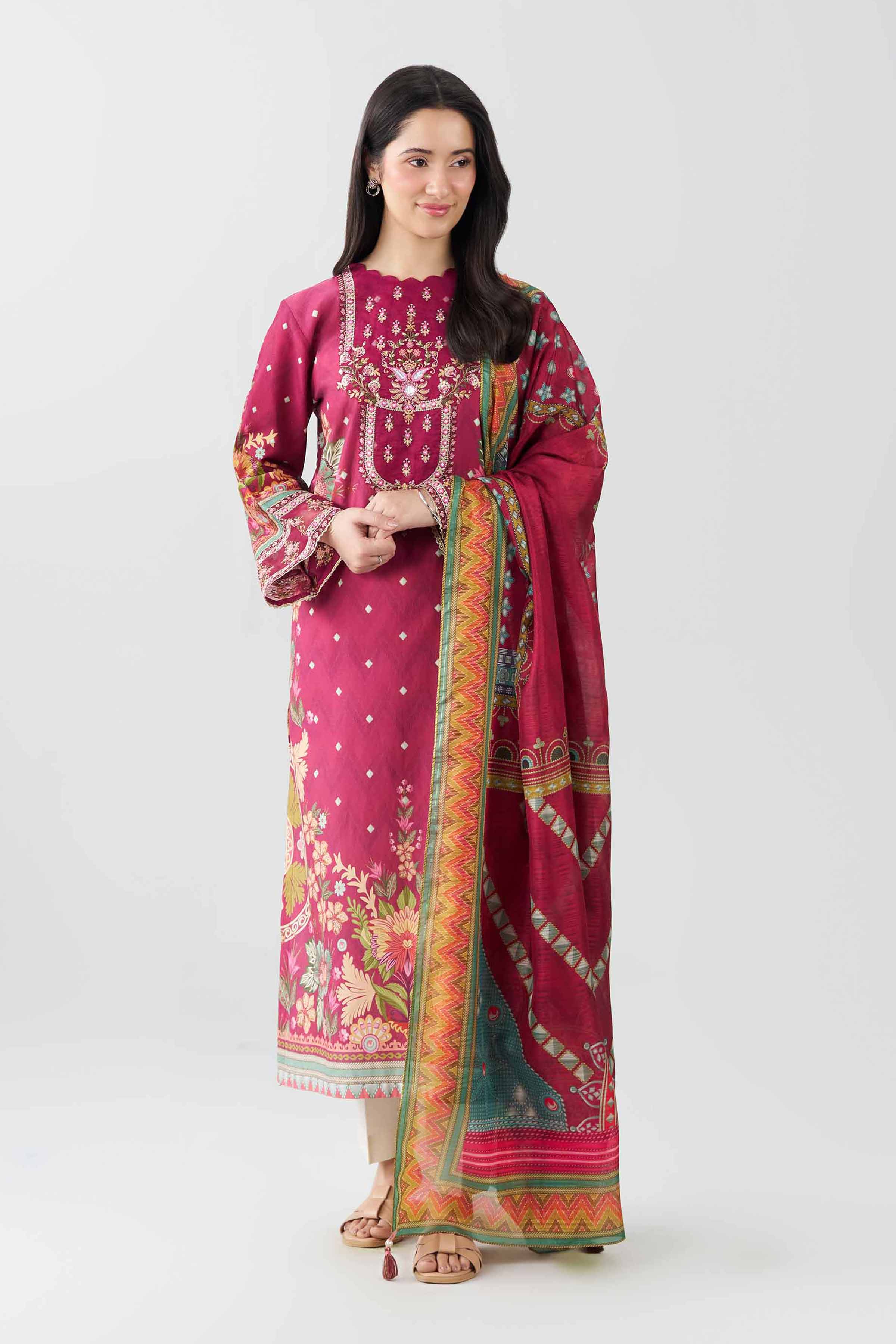2 Piece - Printed Embroidered Suit - PE26-136