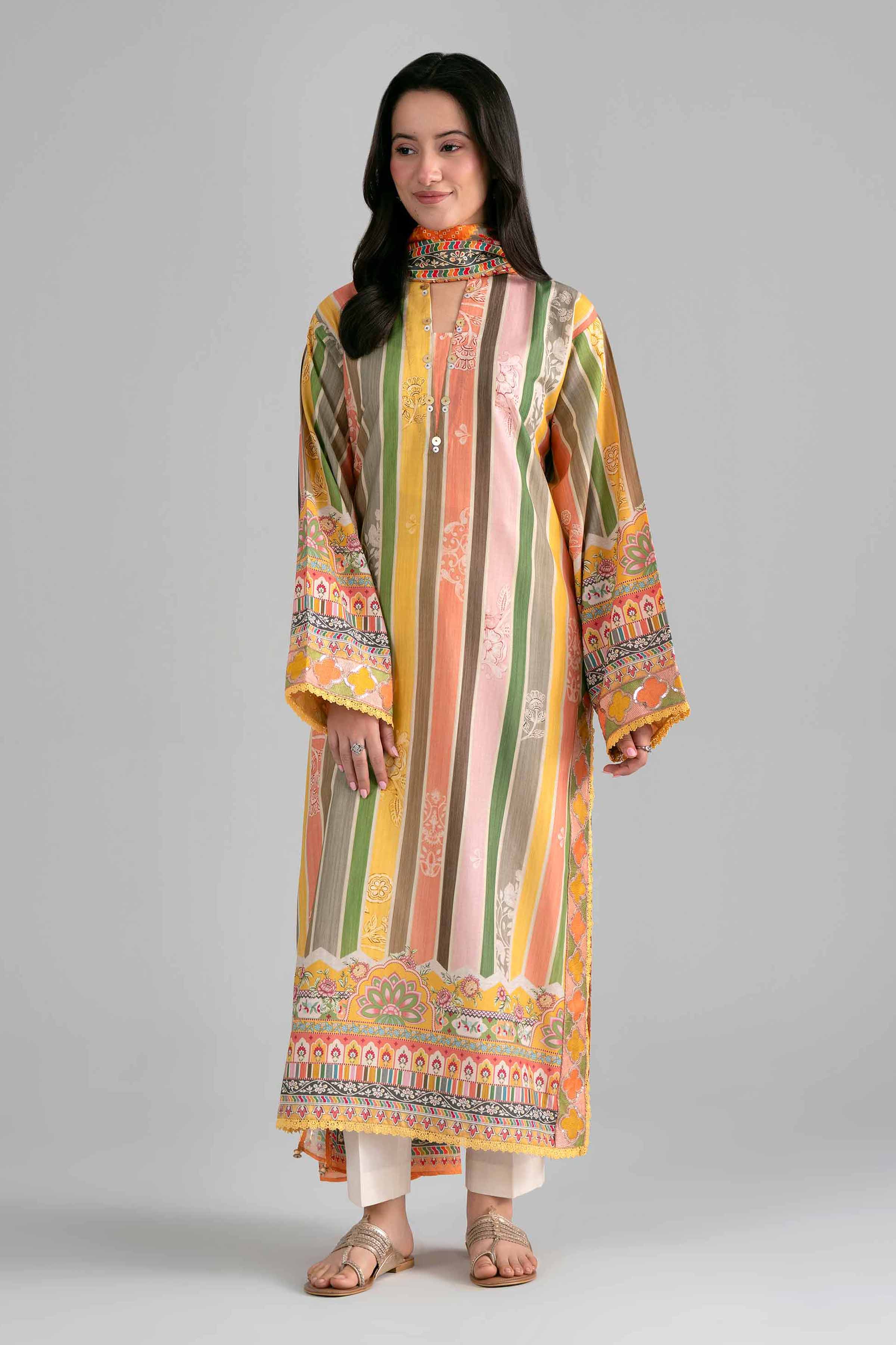 2 Piece - Printed Embroidered Suit - PE26-137
