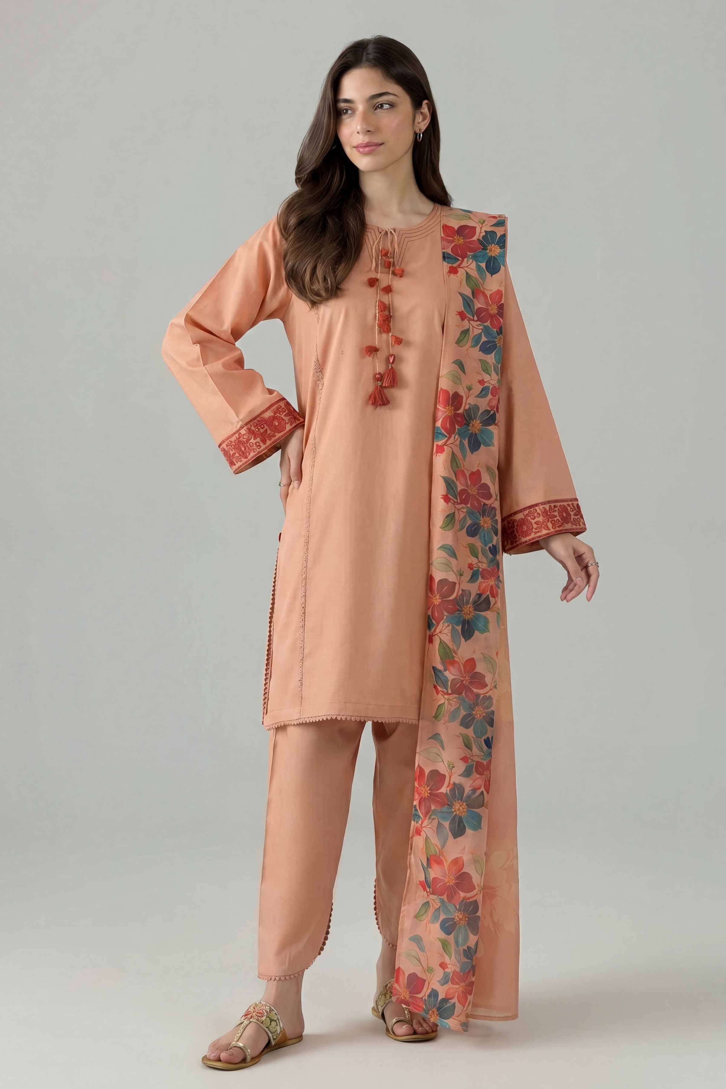 3 Piece - Printed Embroidered Suit - PE26-139