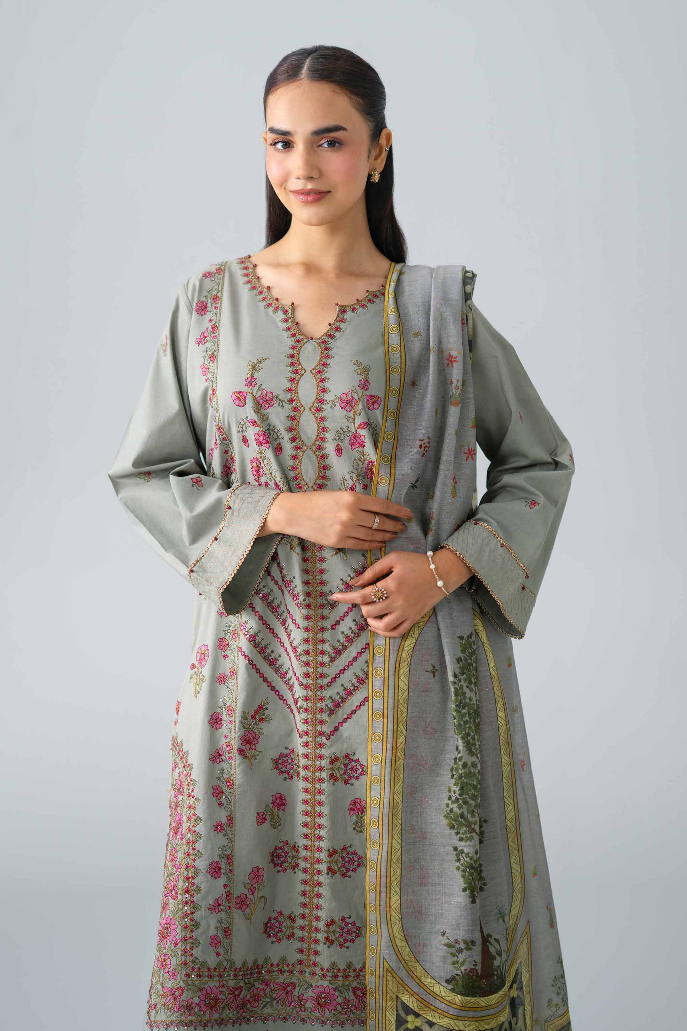 2 Piece - Printed Embroidered Suit - PE26-145