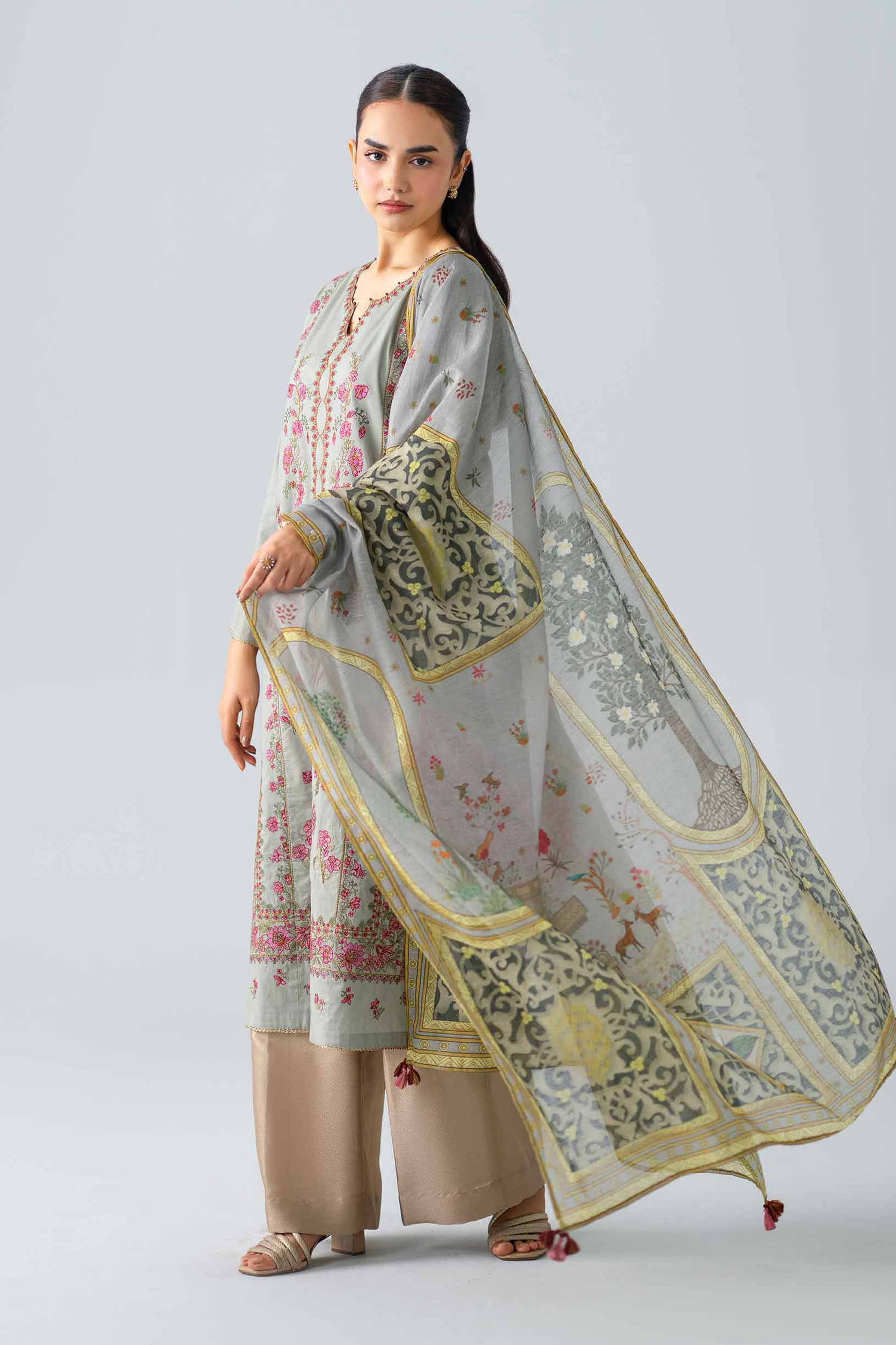2 Piece - Printed Embroidered Suit - PE26-145
