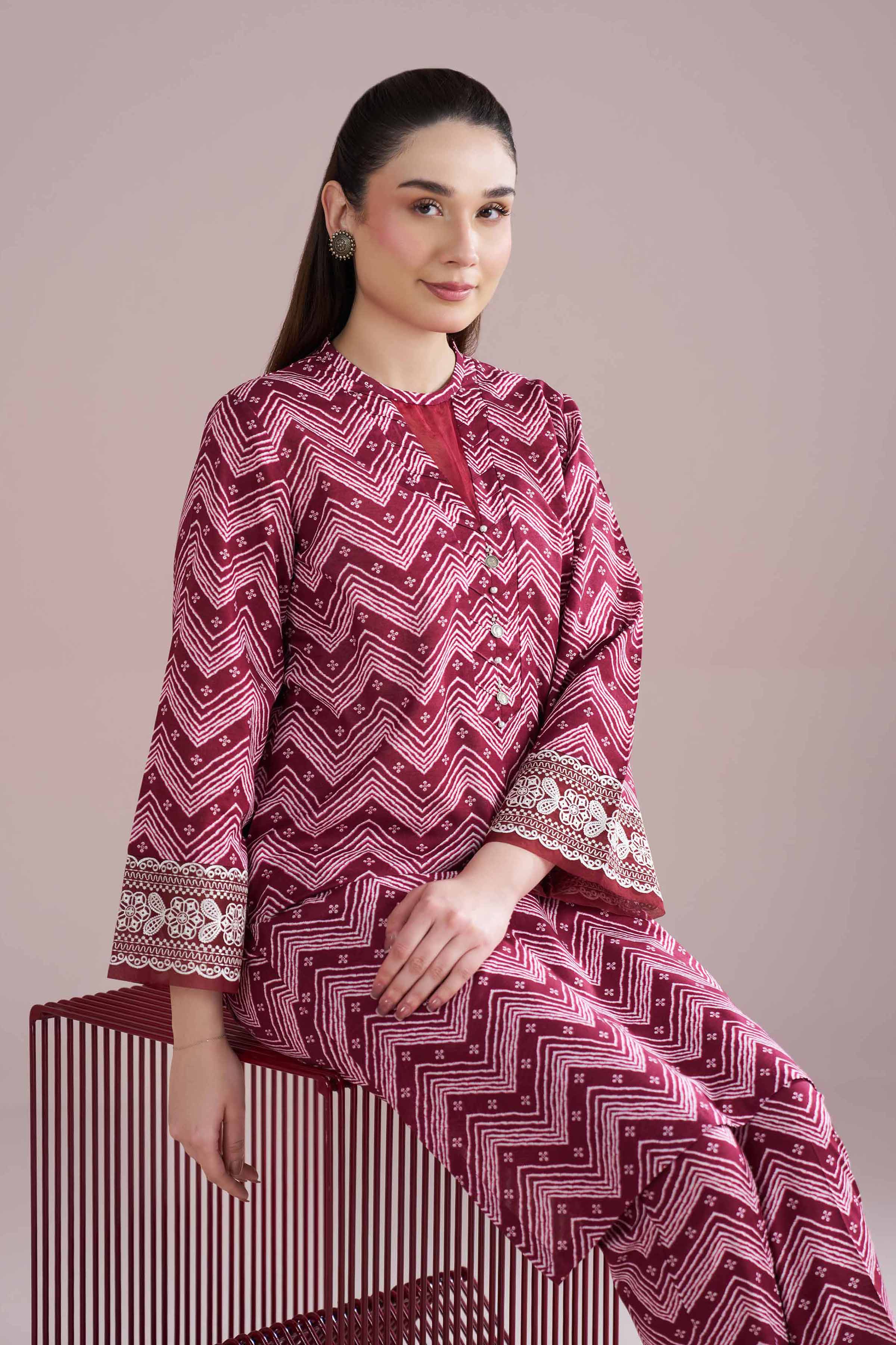 2 Piece - Printed Embroidered Suit - PE26-206