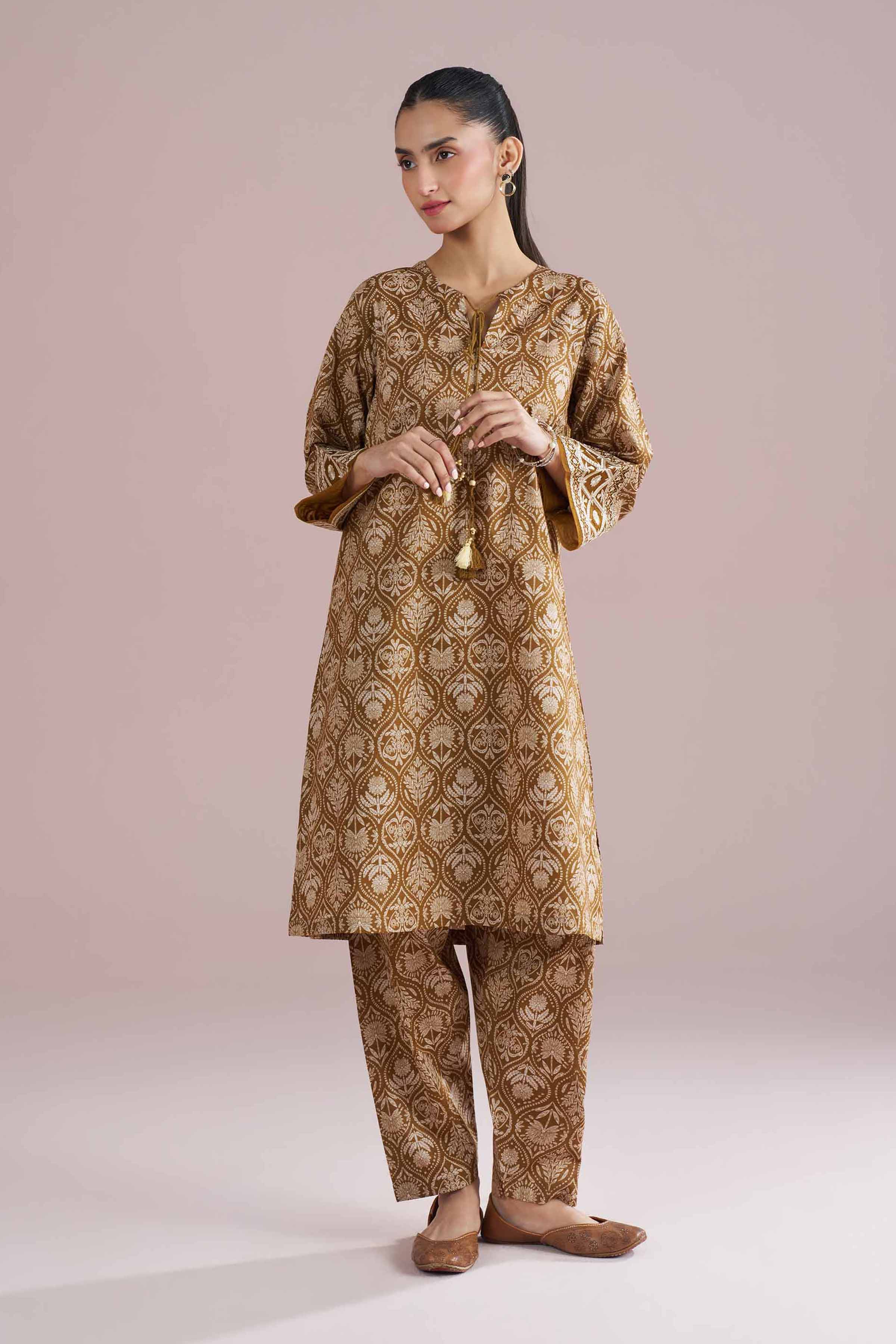 2 Piece - Printed Embroidered Suit - PE26-212