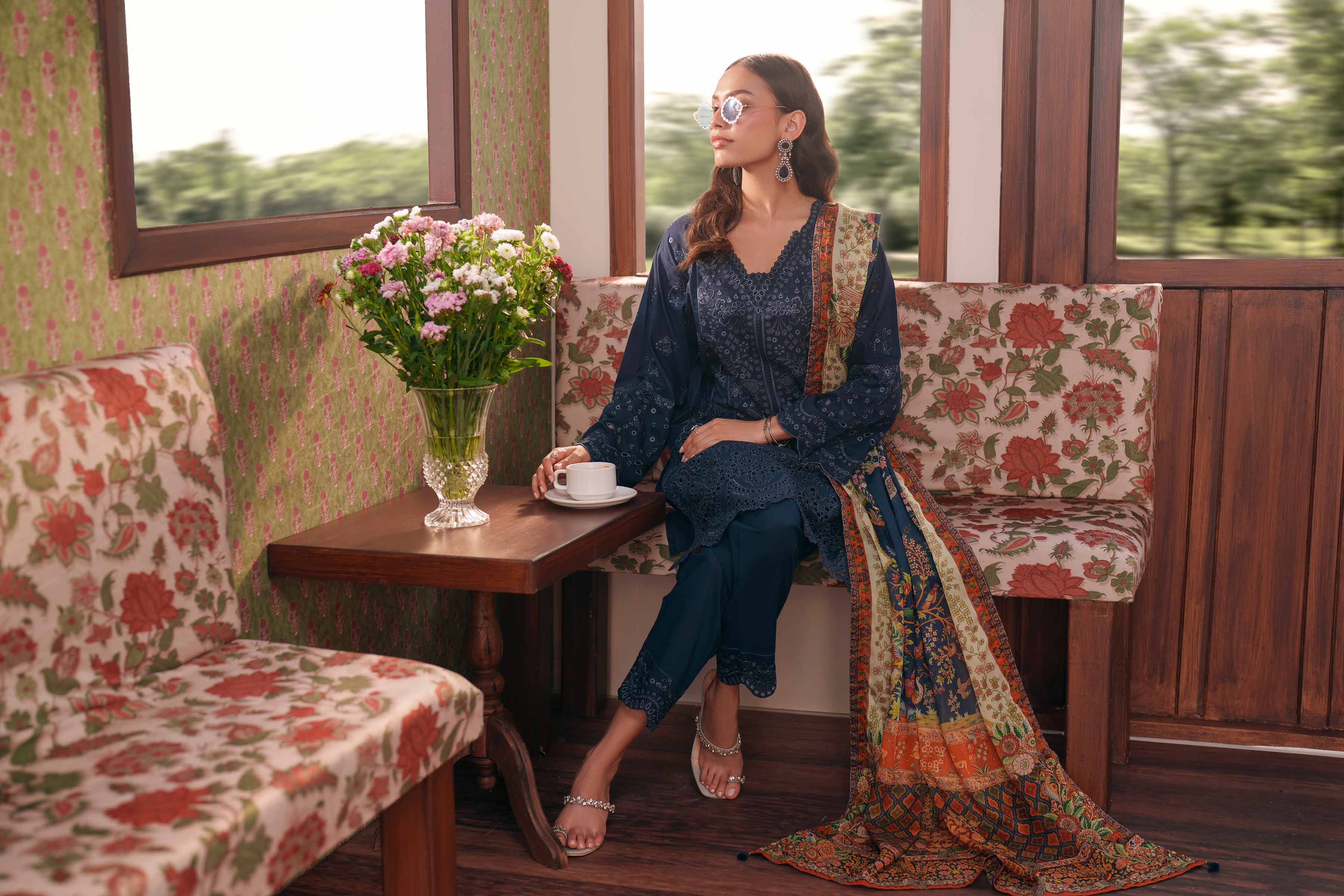 3 Piece - Printed Embroidered Suit - PE26-287