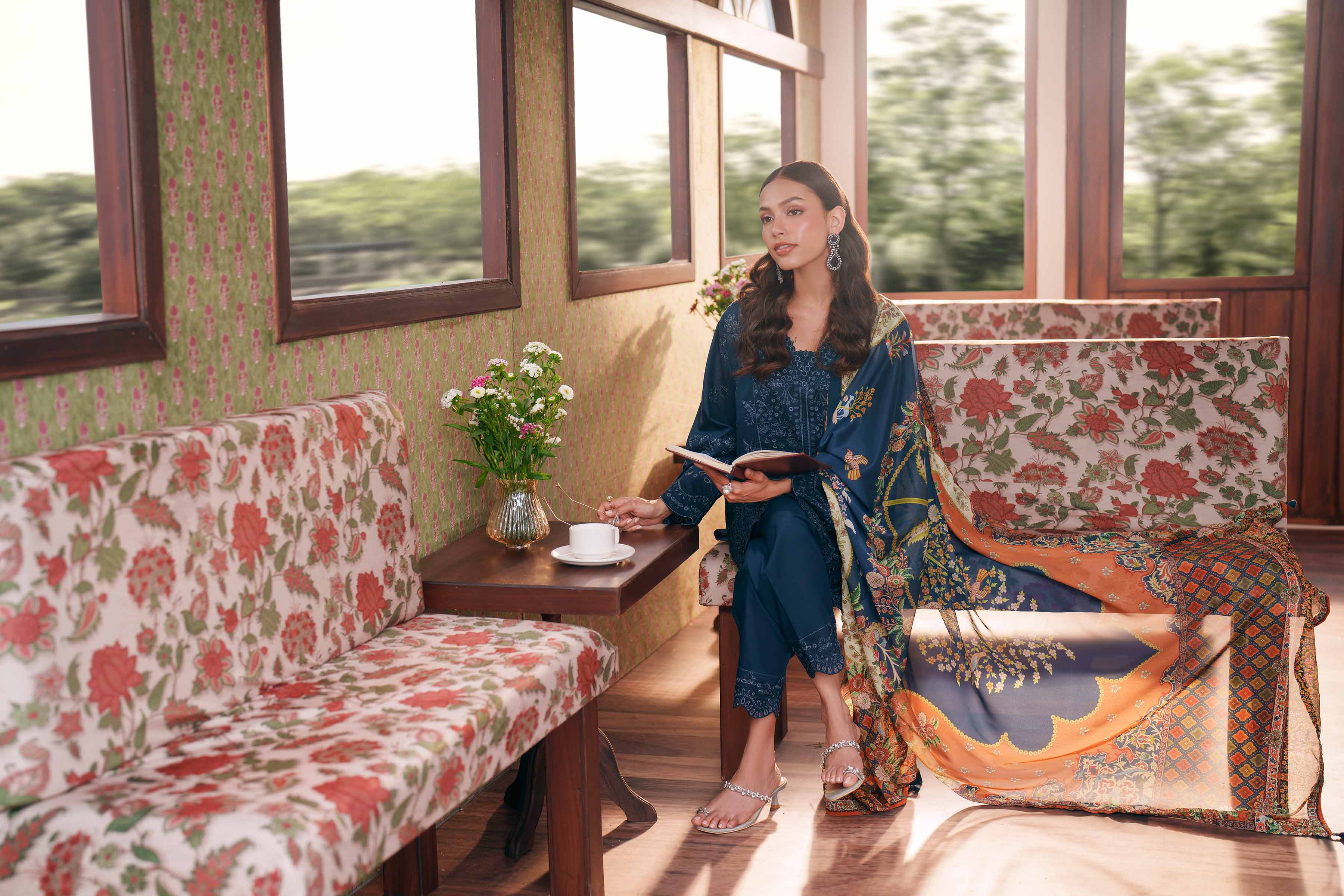 3 Piece - Printed Embroidered Suit - PE26-287