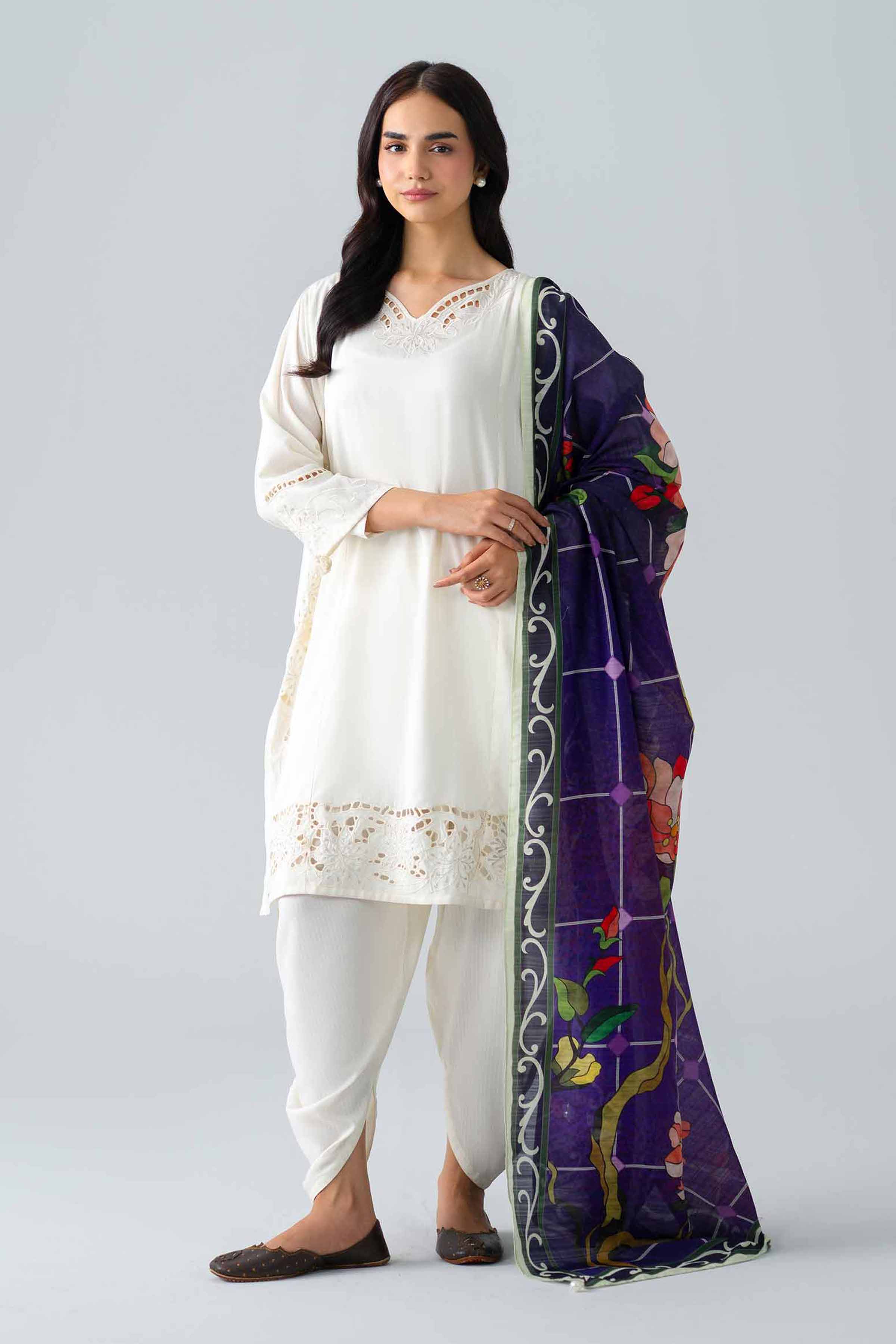 3 Piece - Printed Embroidered Suit - PE26-307