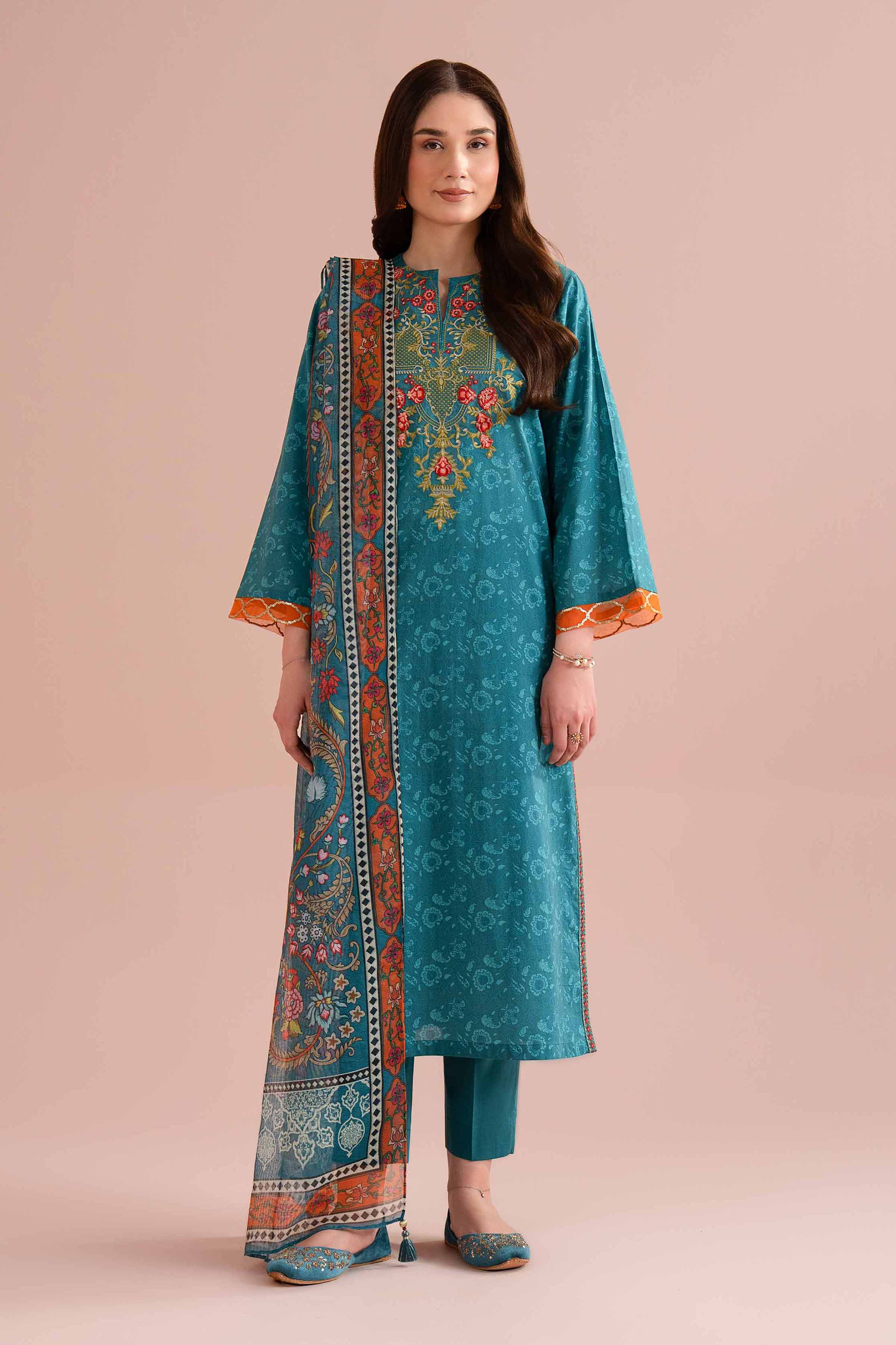 3 Piece - Printed Embroidered Suit - PE26-328