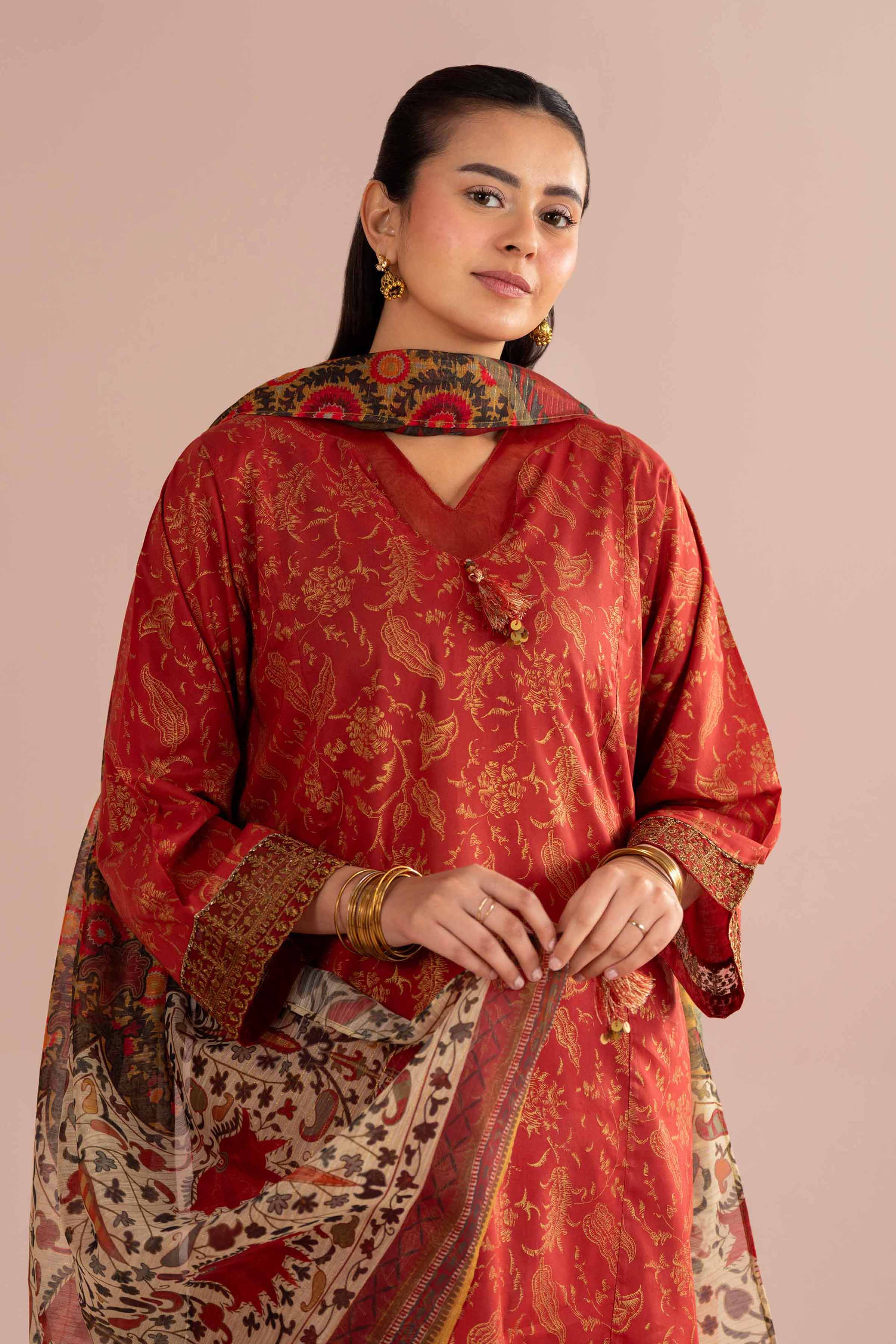 3 Piece - Printed Embroidered Suit - PE26-336