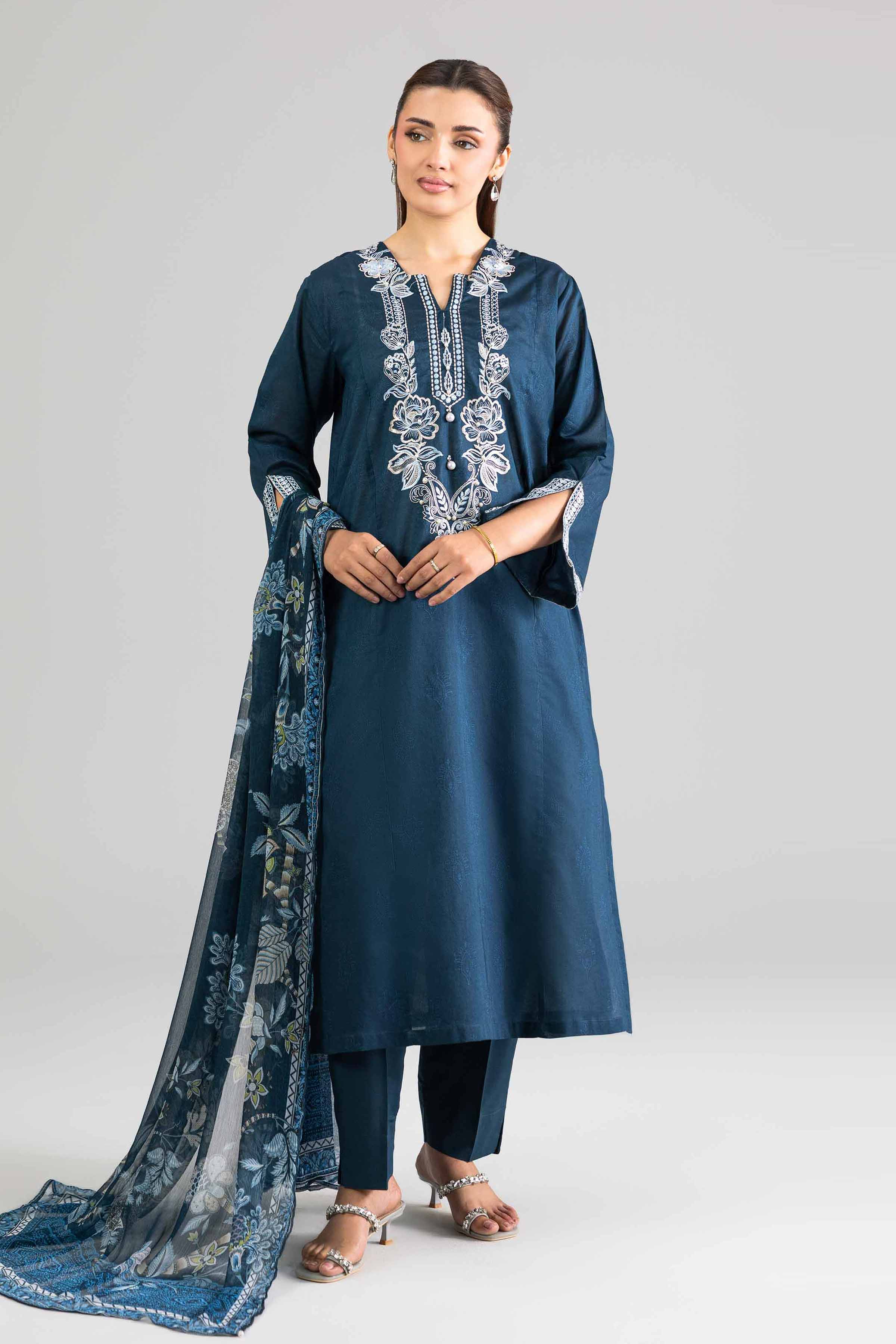 3 Piece - Printed Embroidered Suit - PE26-342