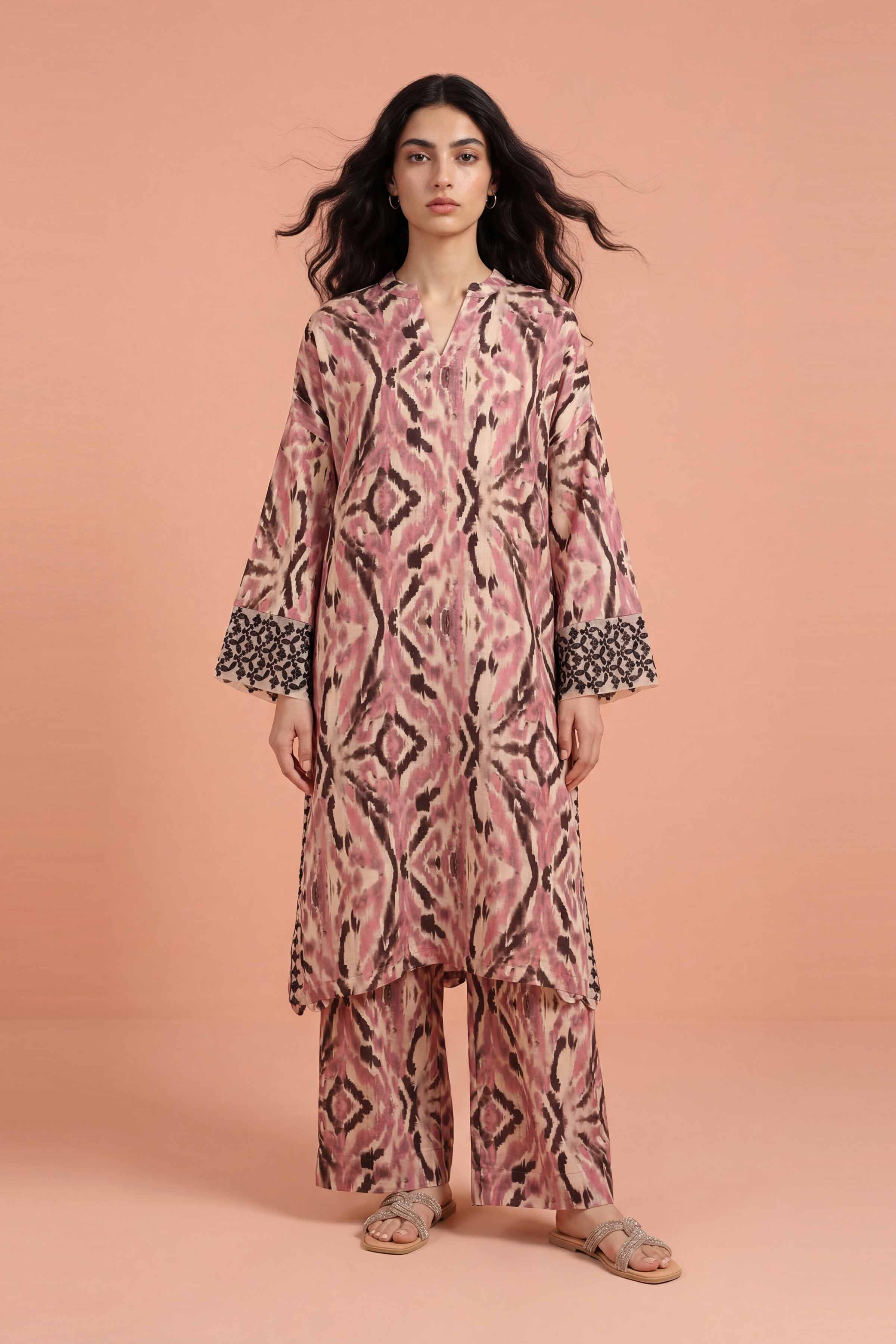2 Piece - Printed Embroidered Suit - PE26-352