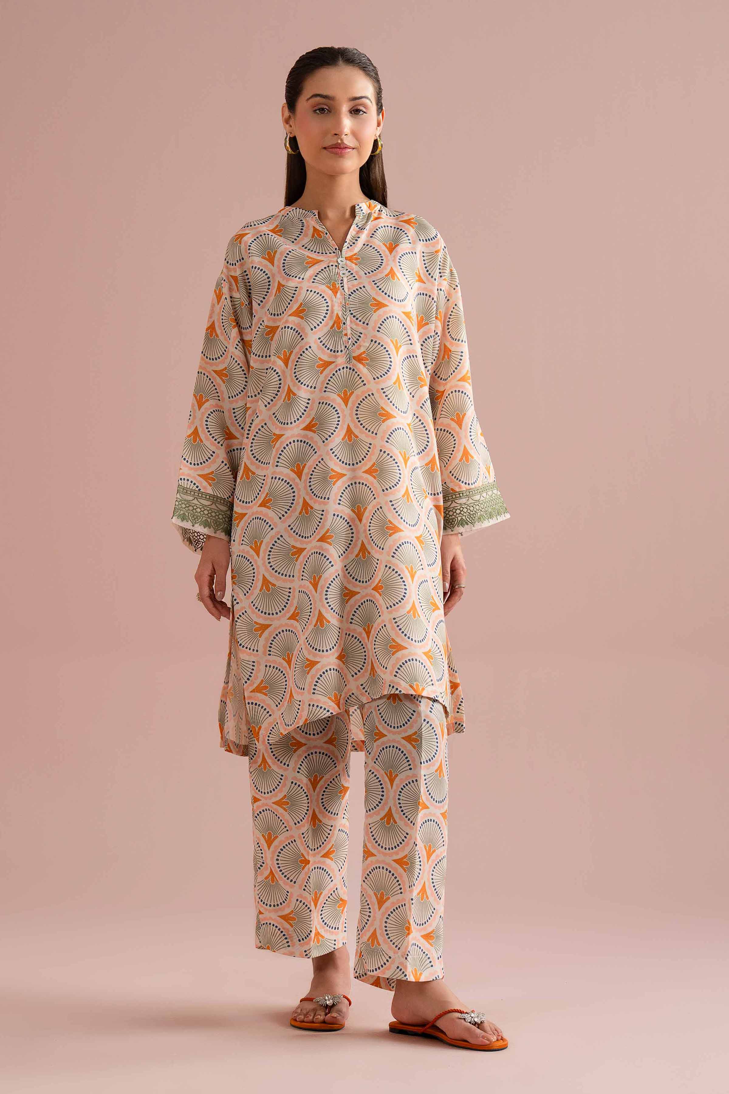 2 Piece - Printed Embroidered Suit - PE26-354