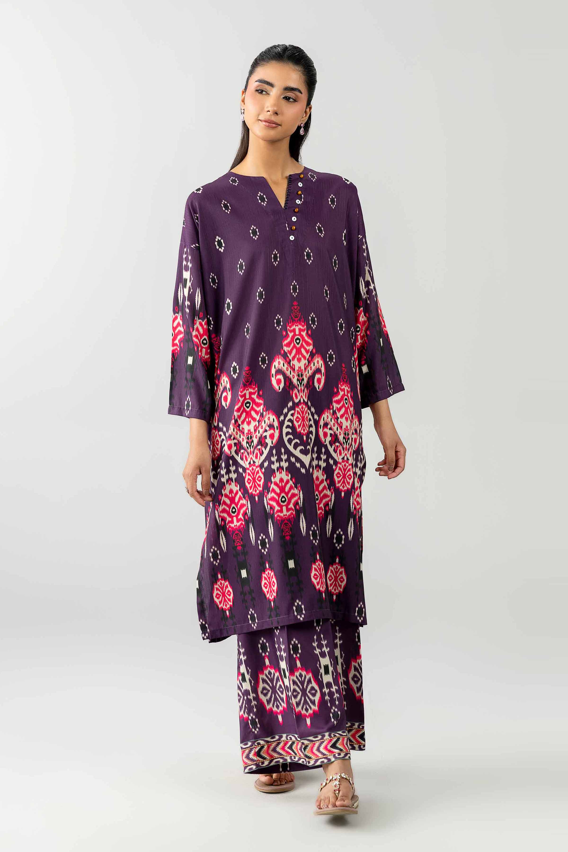 2 Piece - Printed Embroidered Suit - PE26-482