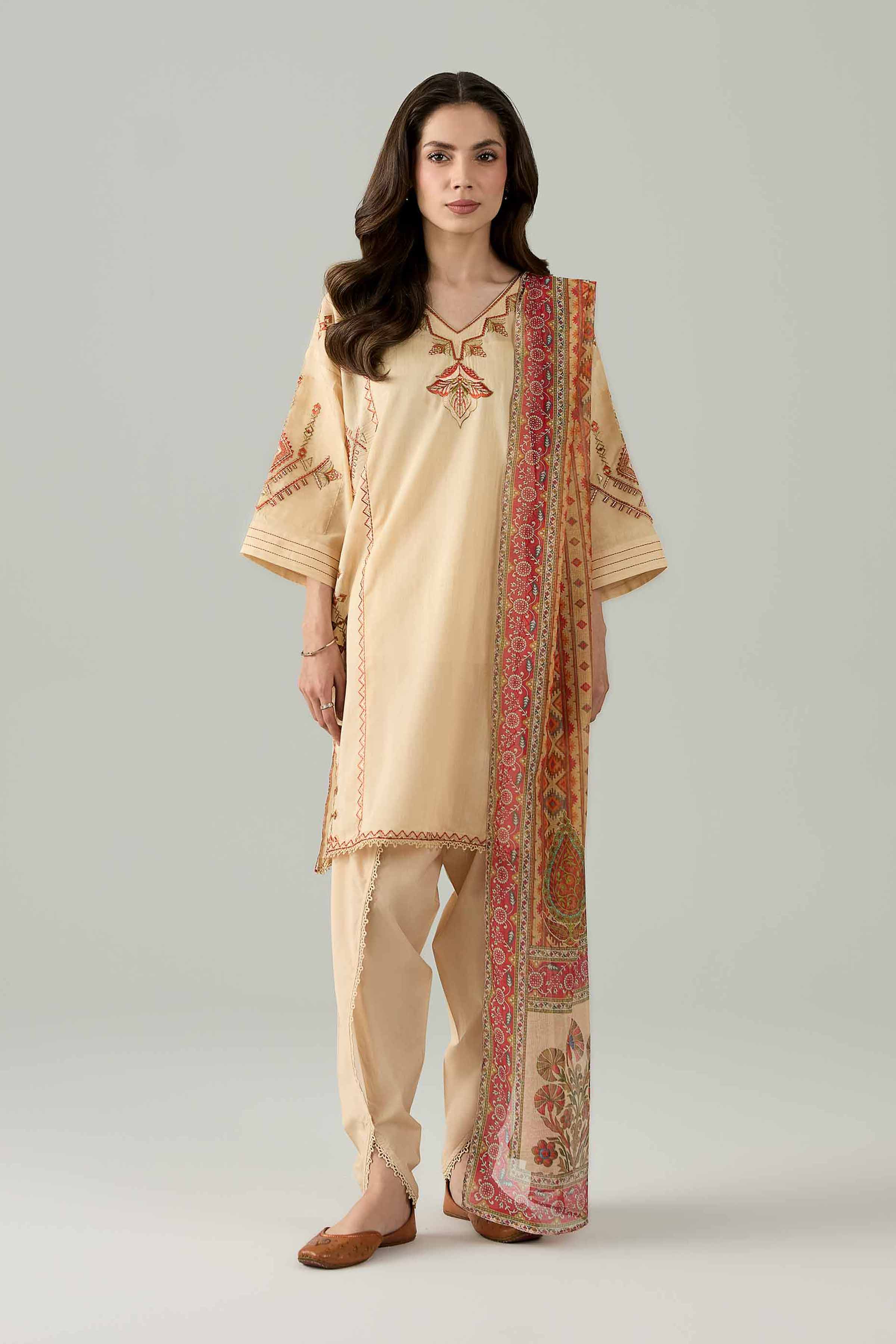 3 Piece - Printed Embroidered Suit - PE26-503