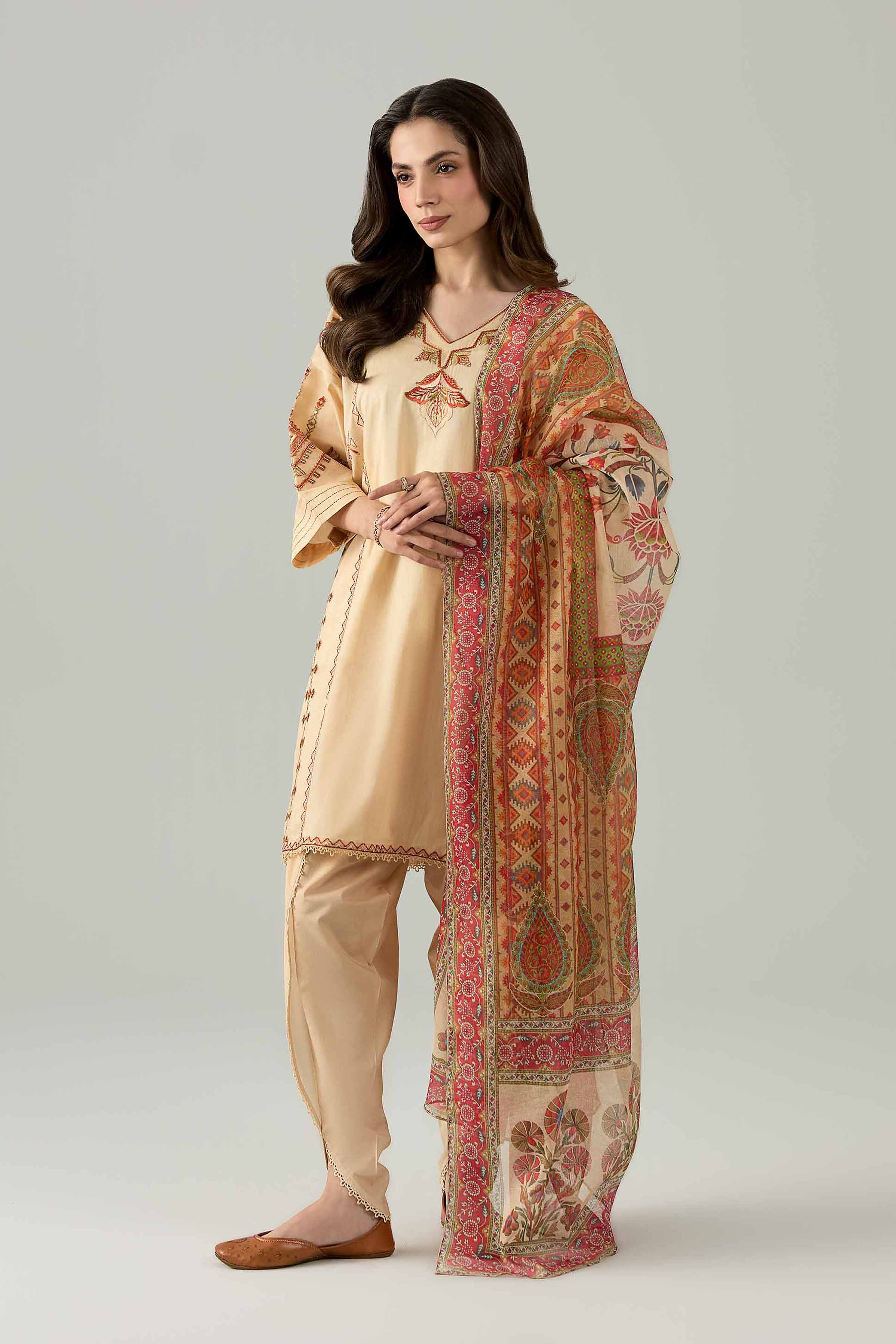 3 Piece - Printed Embroidered Suit - PE26-503