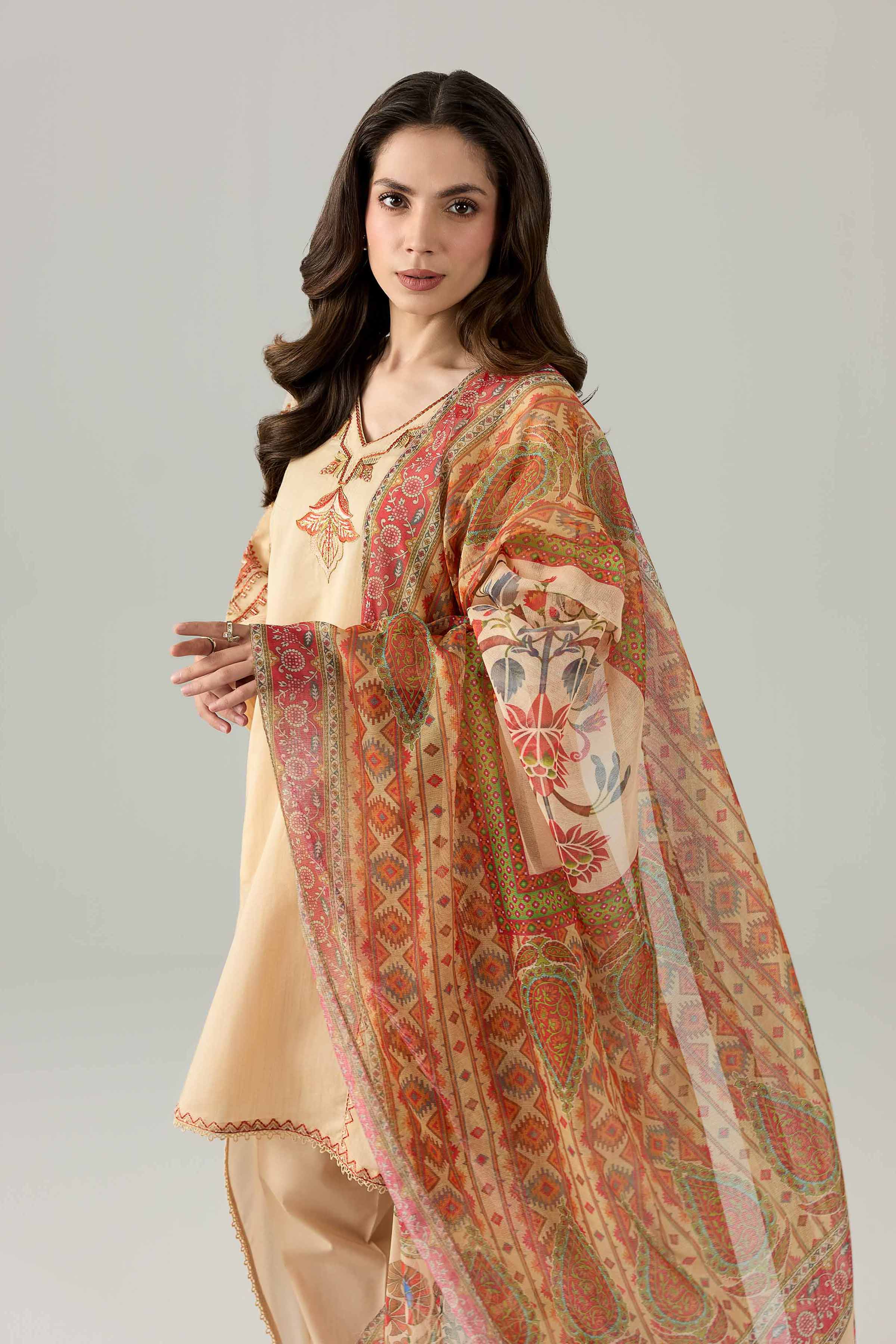 3 Piece - Printed Embroidered Suit - PE26-503