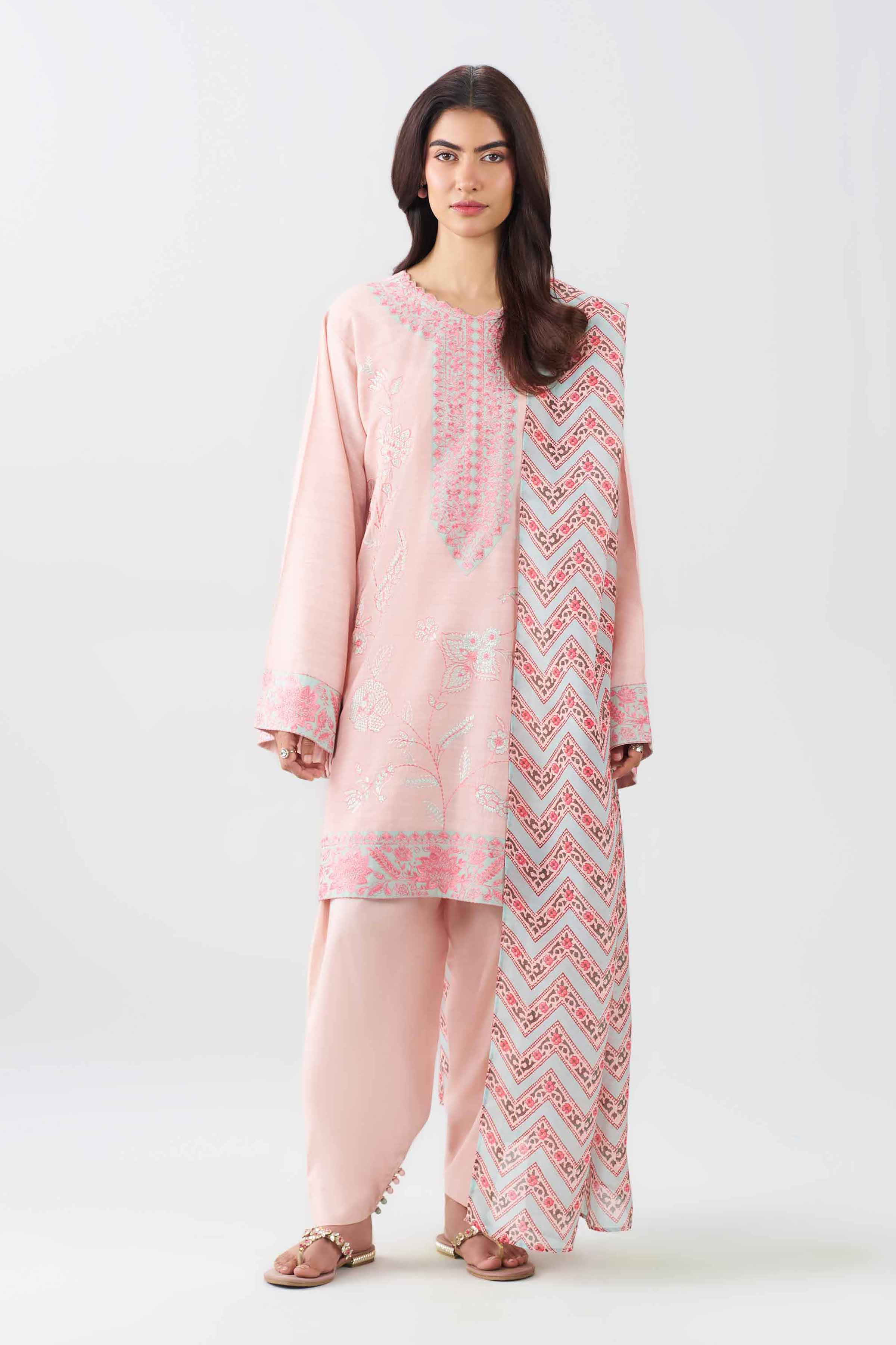 3 Piece - Printed Embroidered Suit - PE26-538