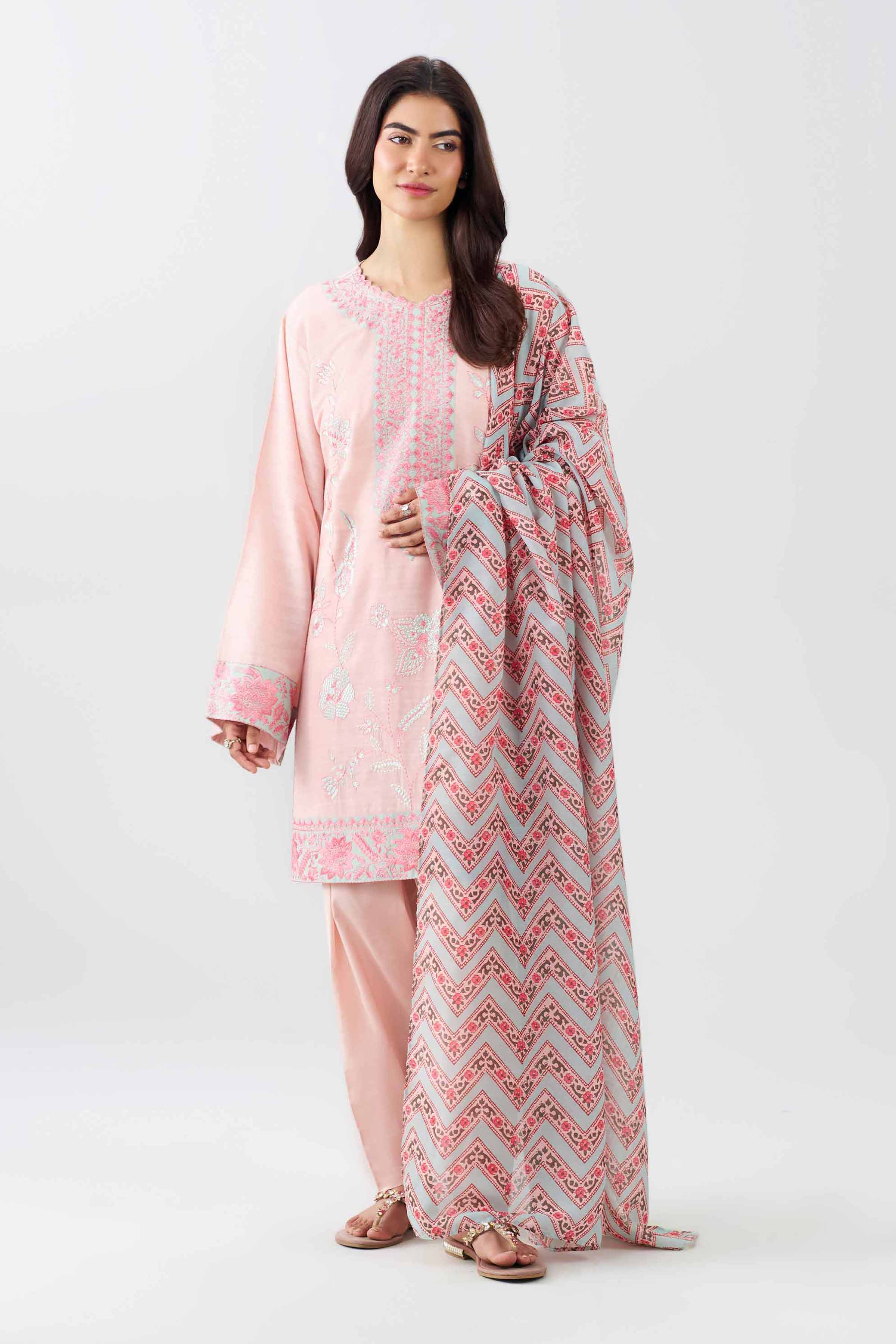 3 Piece - Printed Embroidered Suit - PE26-538