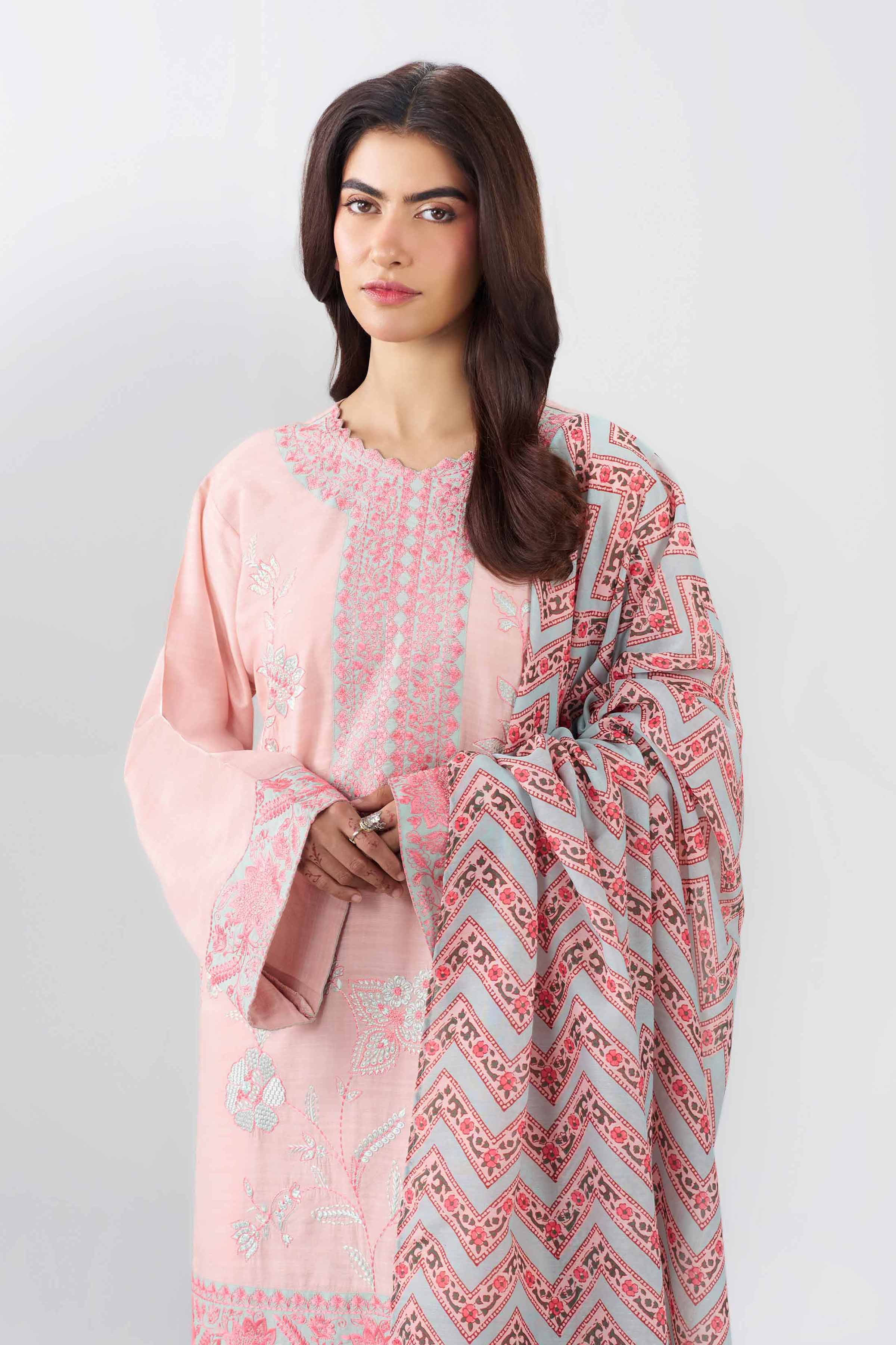 3 Piece - Printed Embroidered Suit - PE26-538