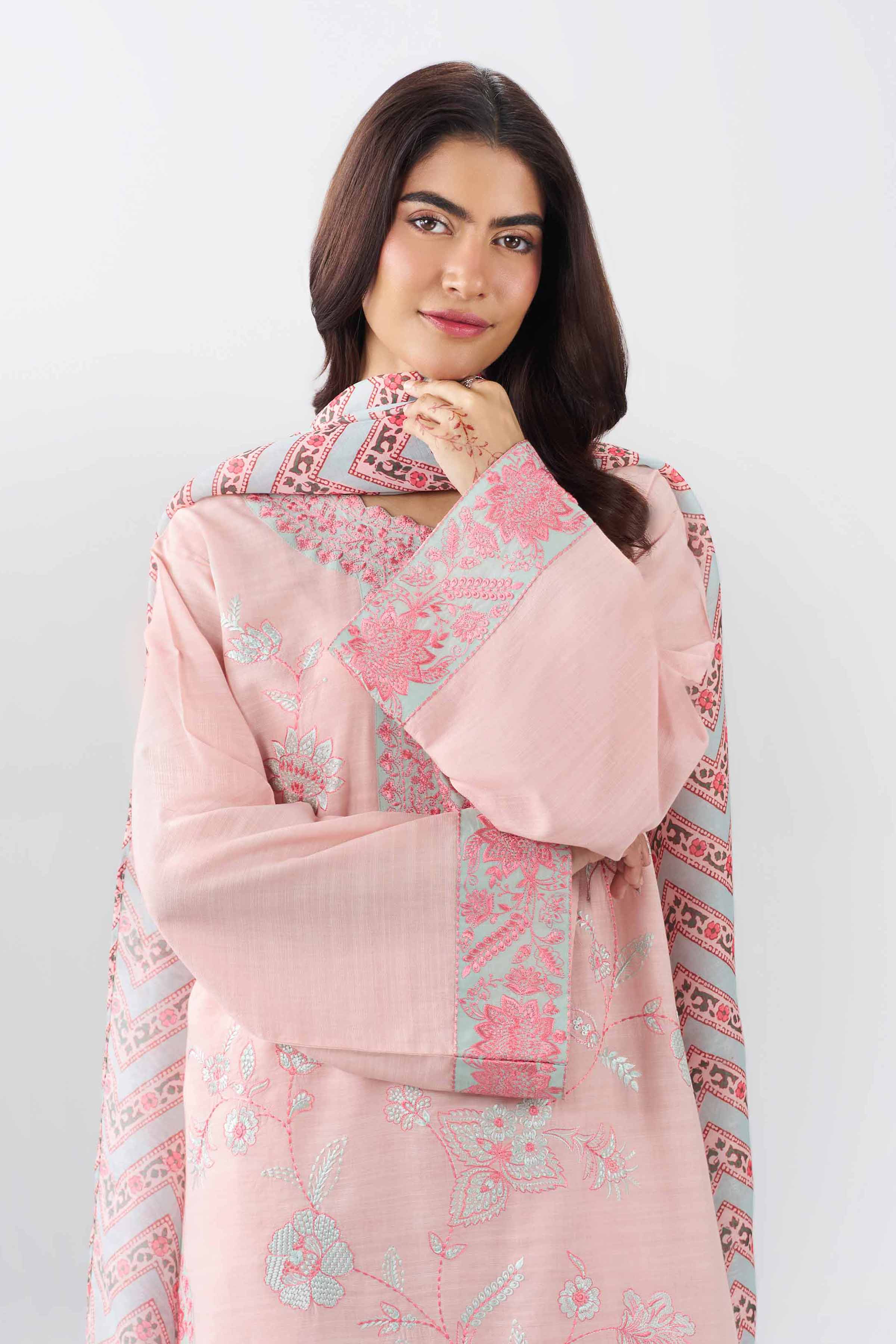 3 Piece - Printed Embroidered Suit - PE26-538