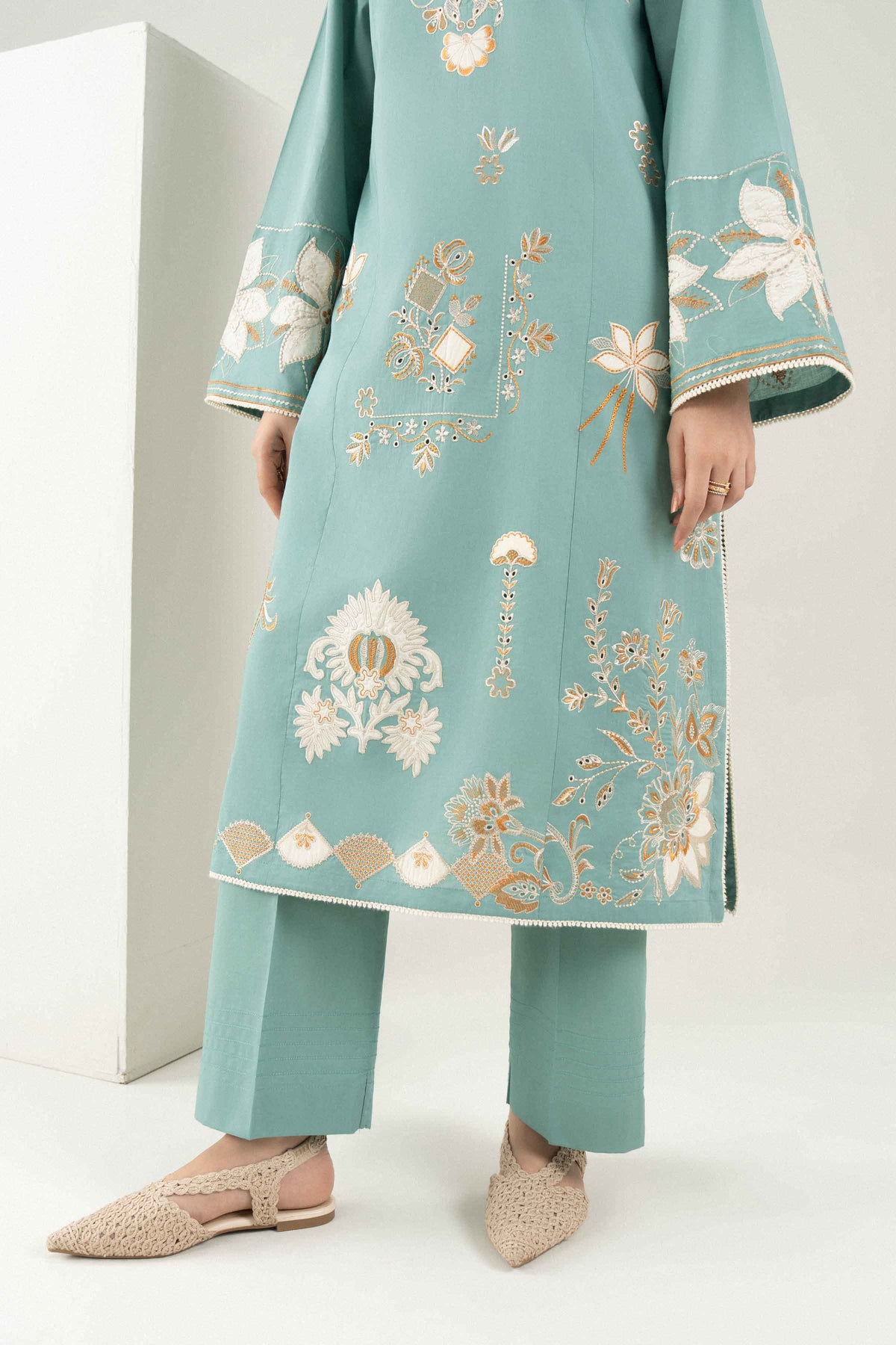 Light Blue 3 PIECE - EMBROIDERED SUIT - PE26-546