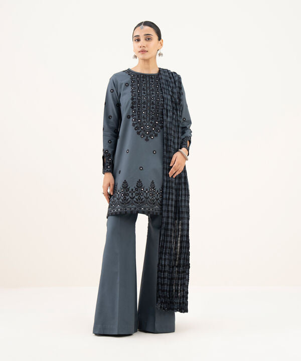 3 Piece - Embroidered Cotton Suit