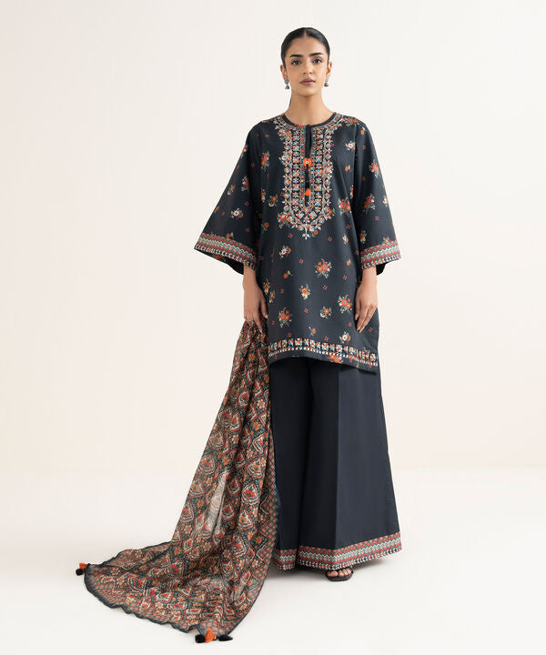 3 Piece - Embroidered Cotton Suit