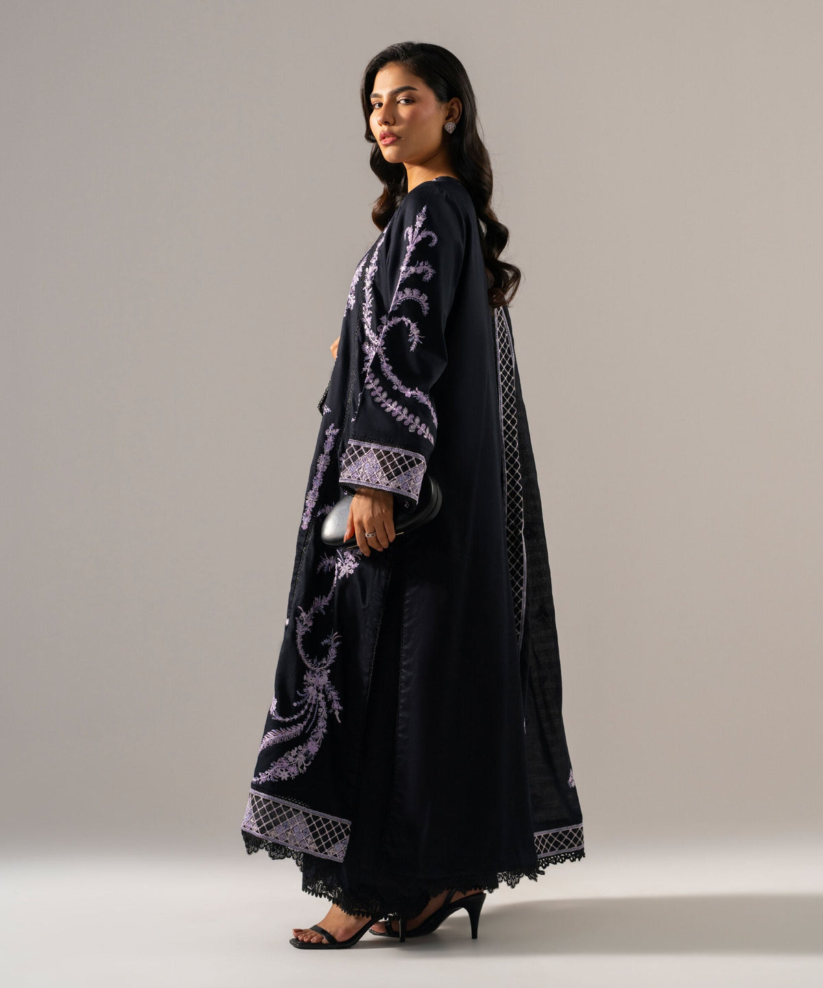 3 Piece - Embroidered Cotton Satin Suit PEW26WMV1012