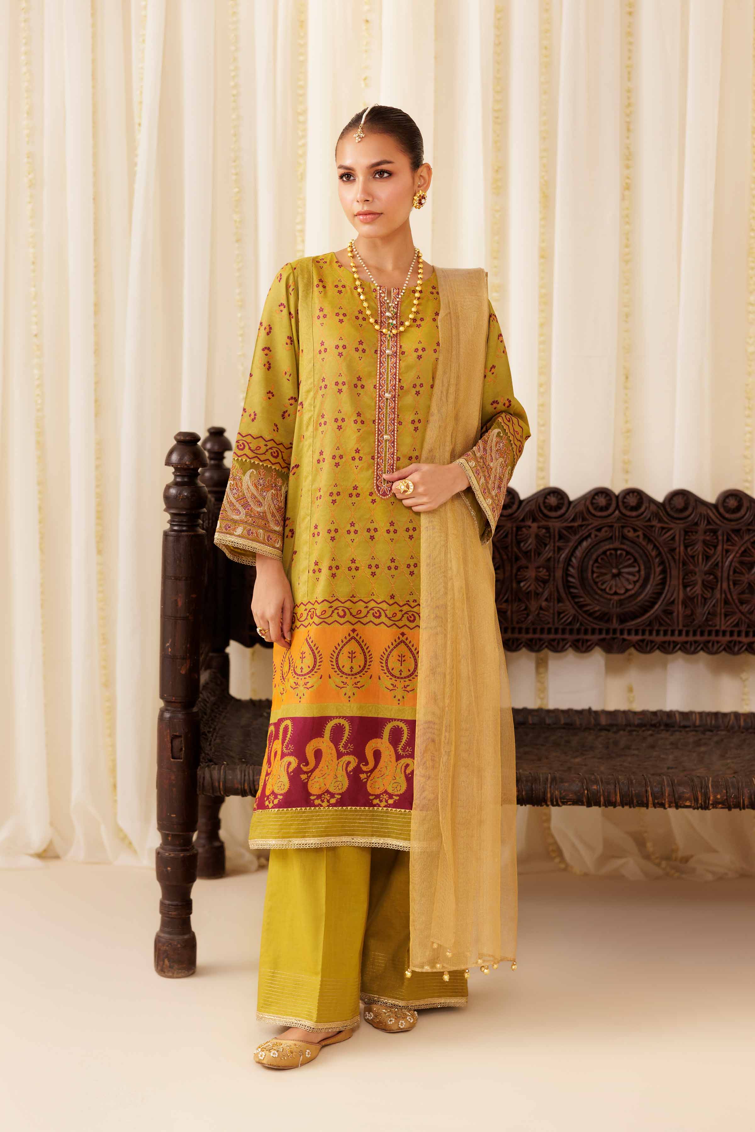 3 Piece - Printed Embroidered Suit - PFE25-40