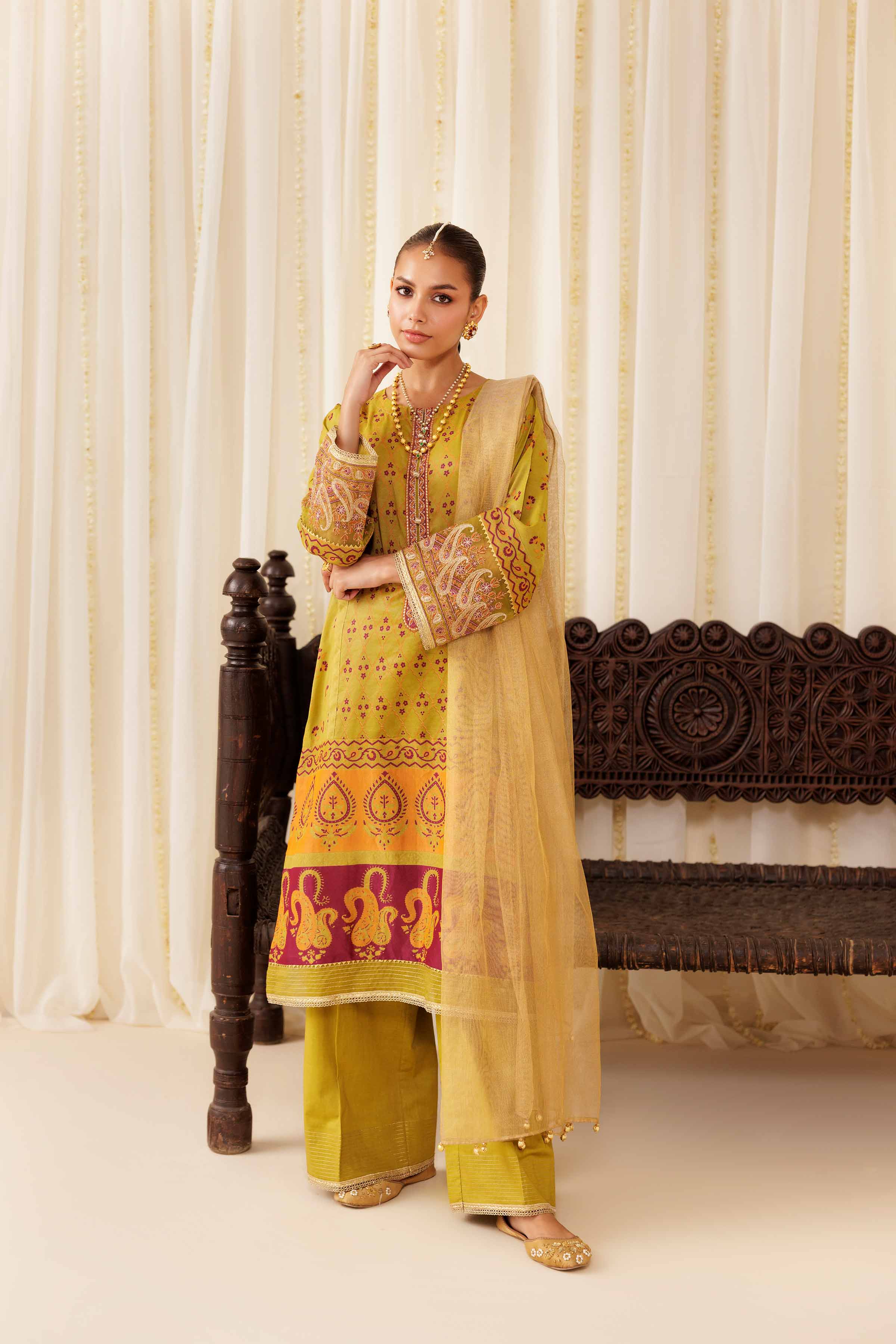 3 Piece - Printed Embroidered Suit - PFE25-40