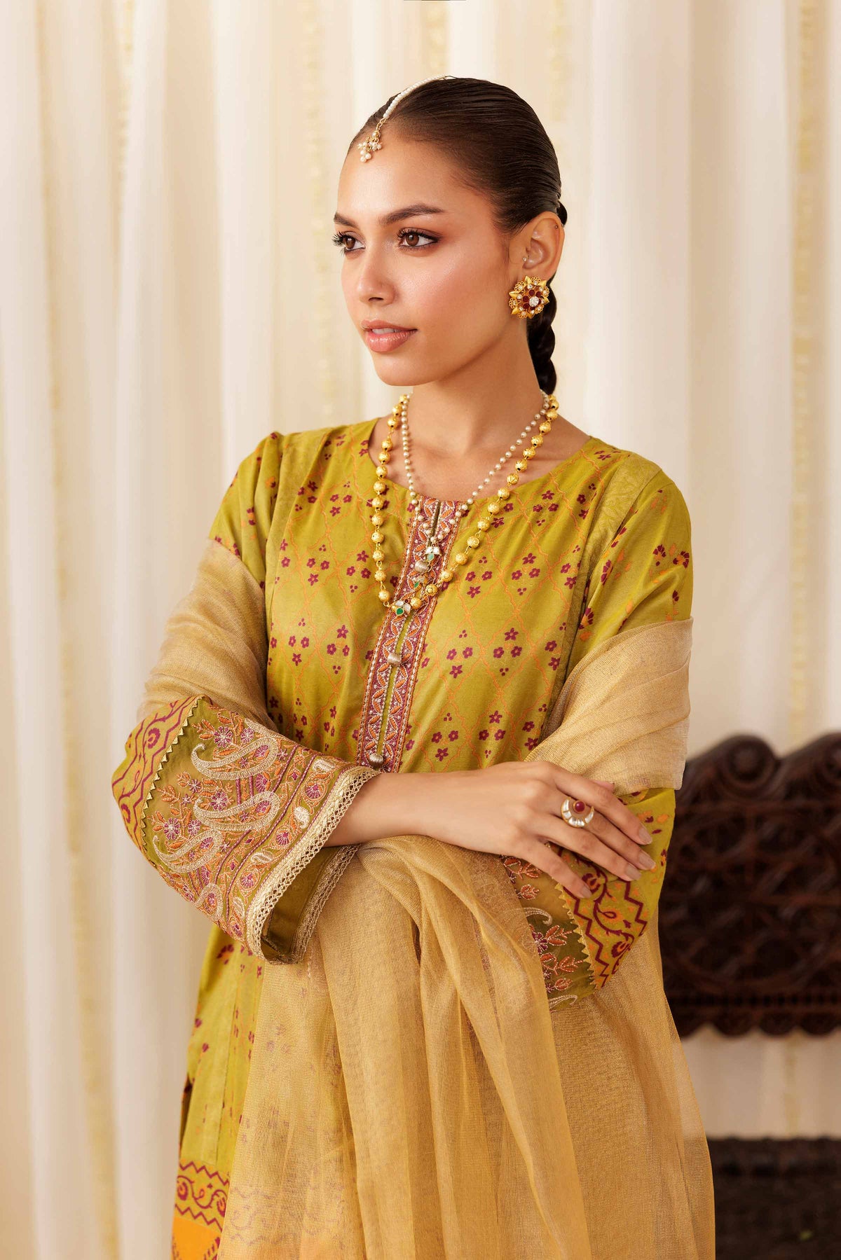 3 Piece - Printed Embroidered Suit - PFE25-40
