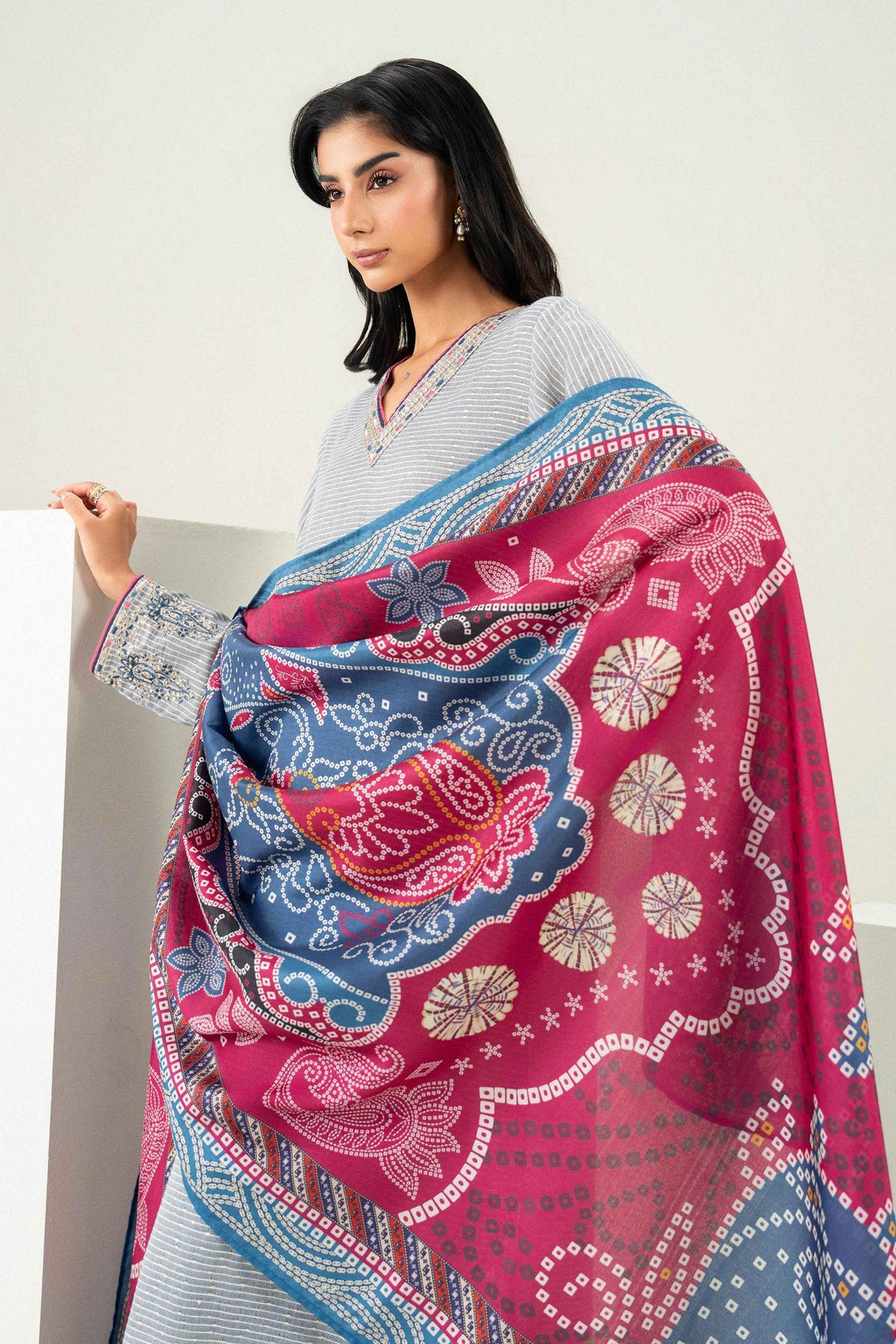 3 Piece - Printed Embroidered Suit - PFE26-46