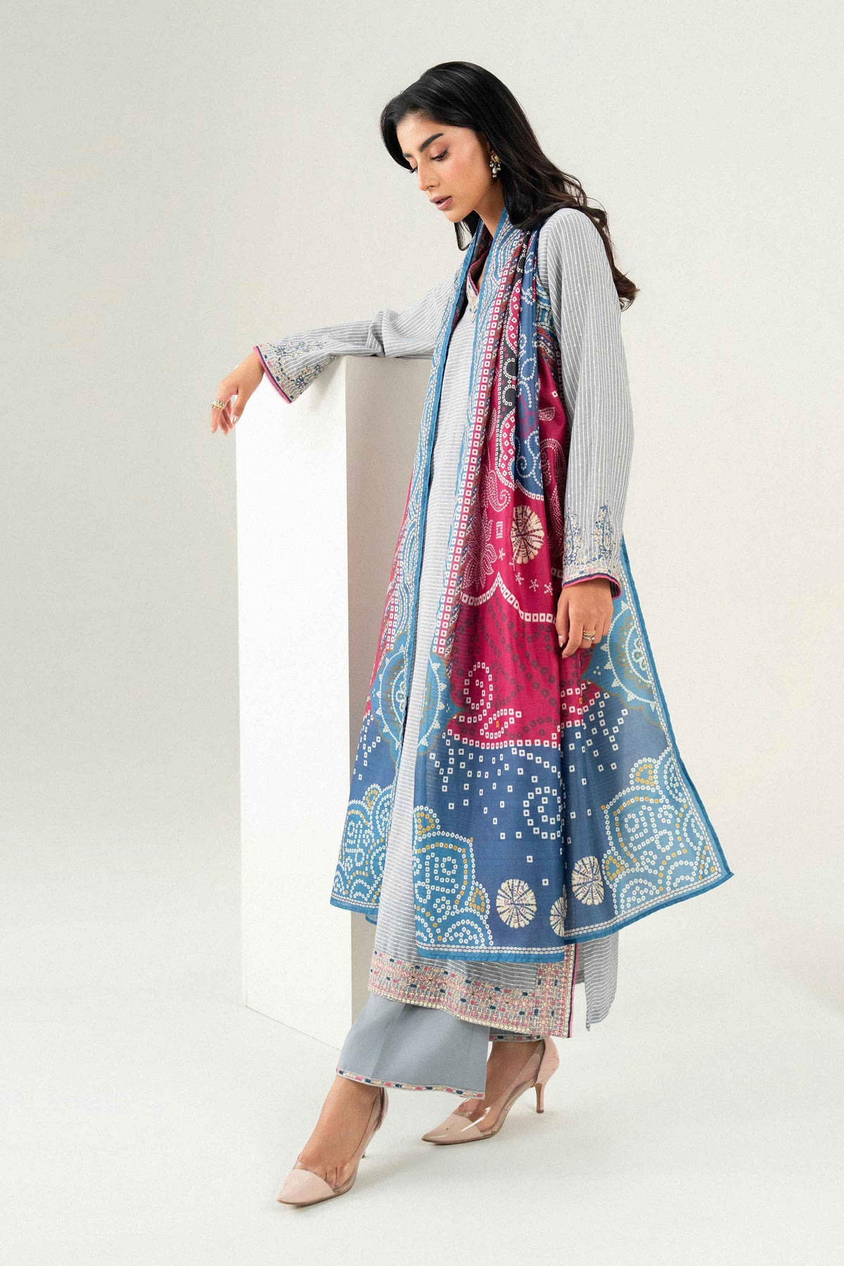 3 Piece - Printed Embroidered Suit - PFE26-46