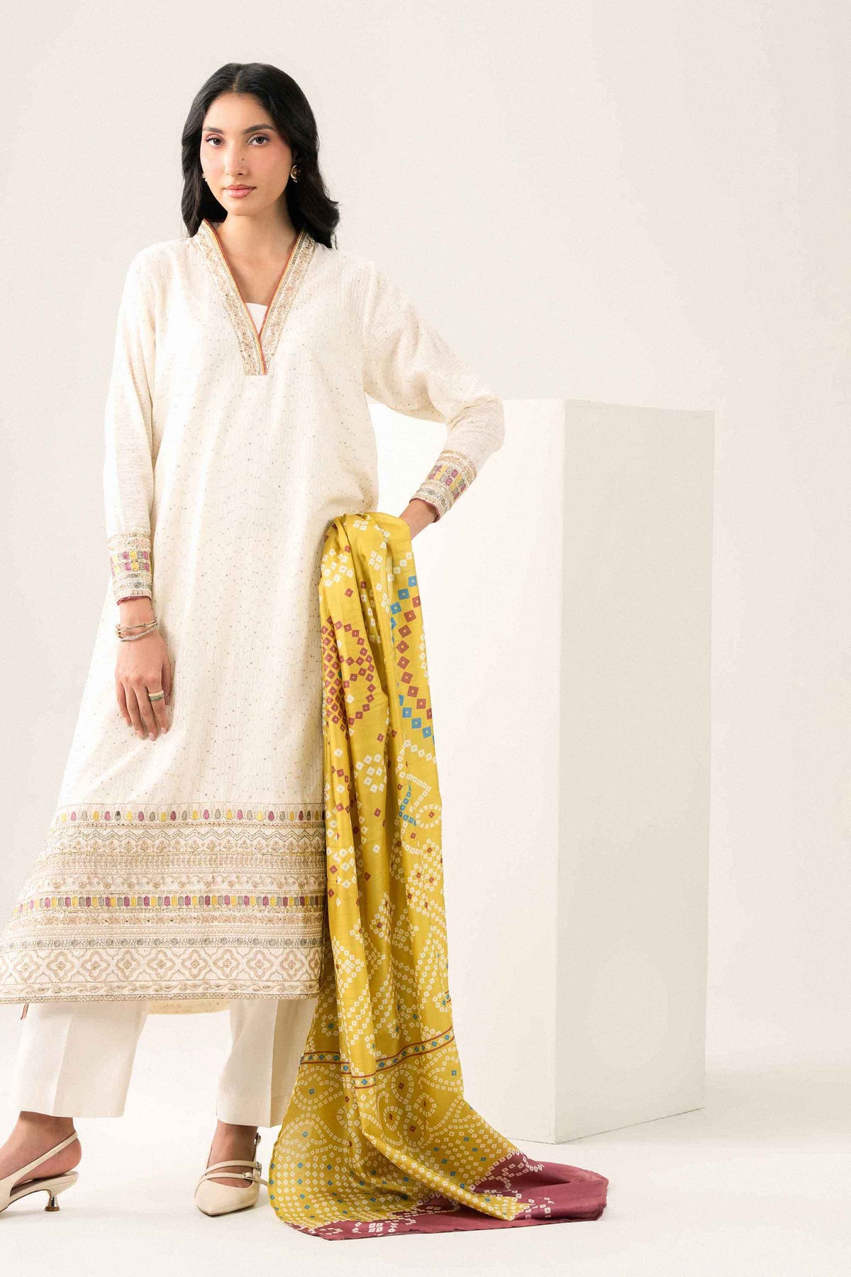 3 PIECE - Printed EMBROIDERED SUIT - PFE26-48