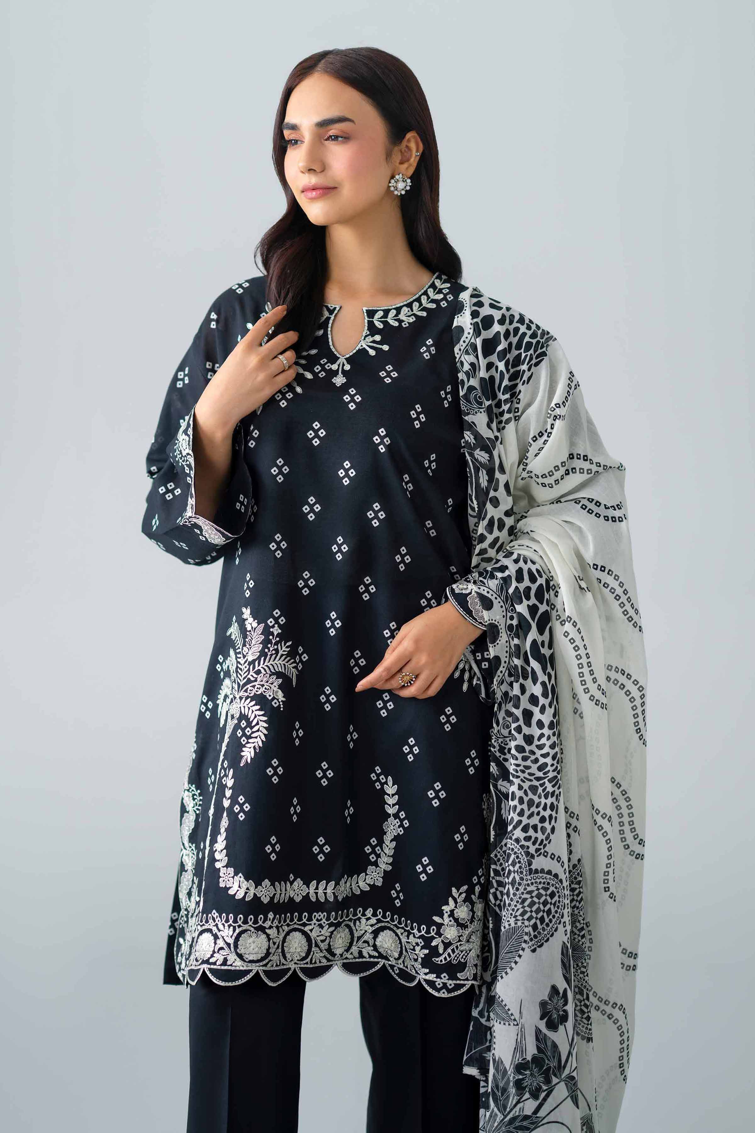 3 Piece - Printed Embroidered Suit - Pms26-06